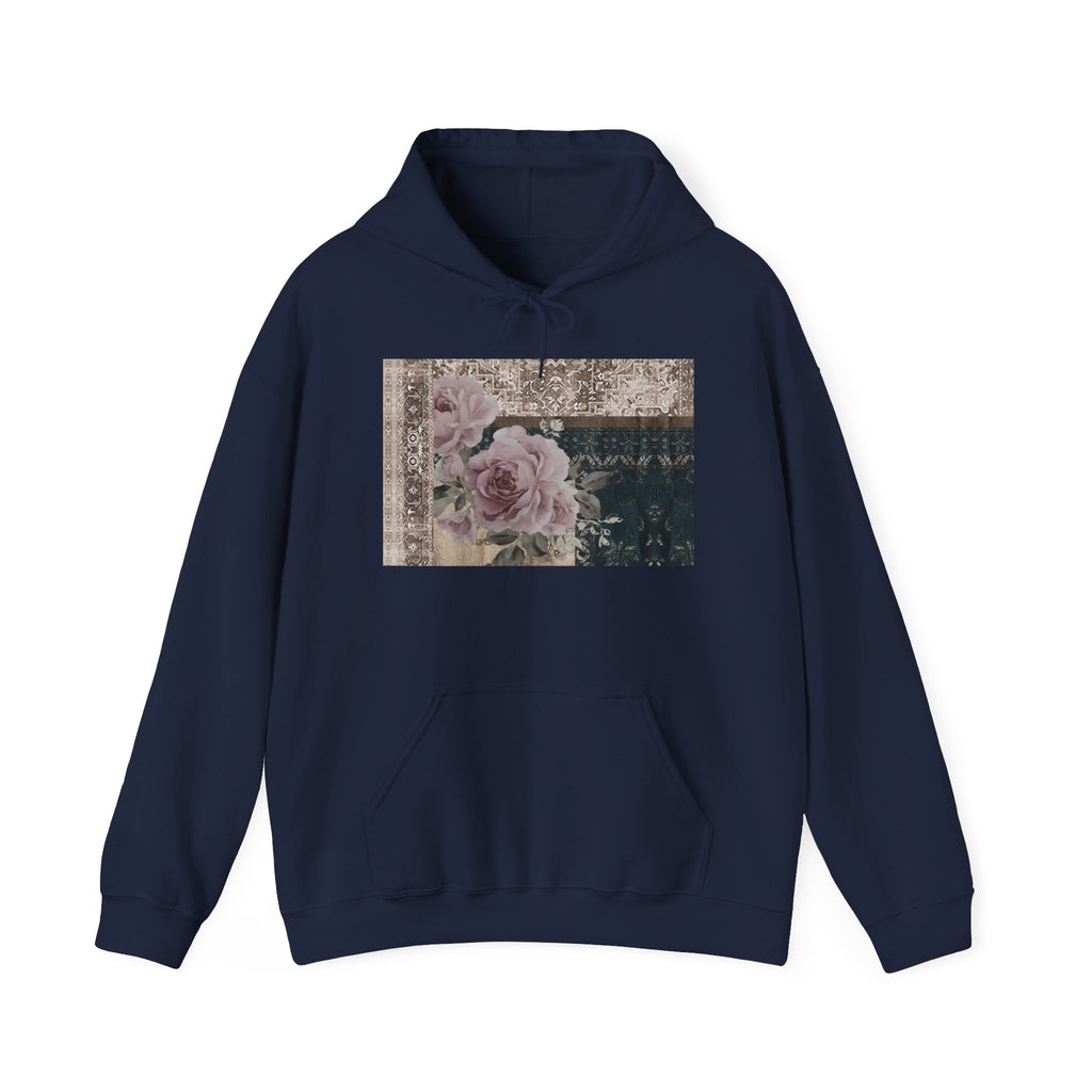 Floral Vintage Patchwork Hoodie – Romantic Rose Collage Sweatshirt