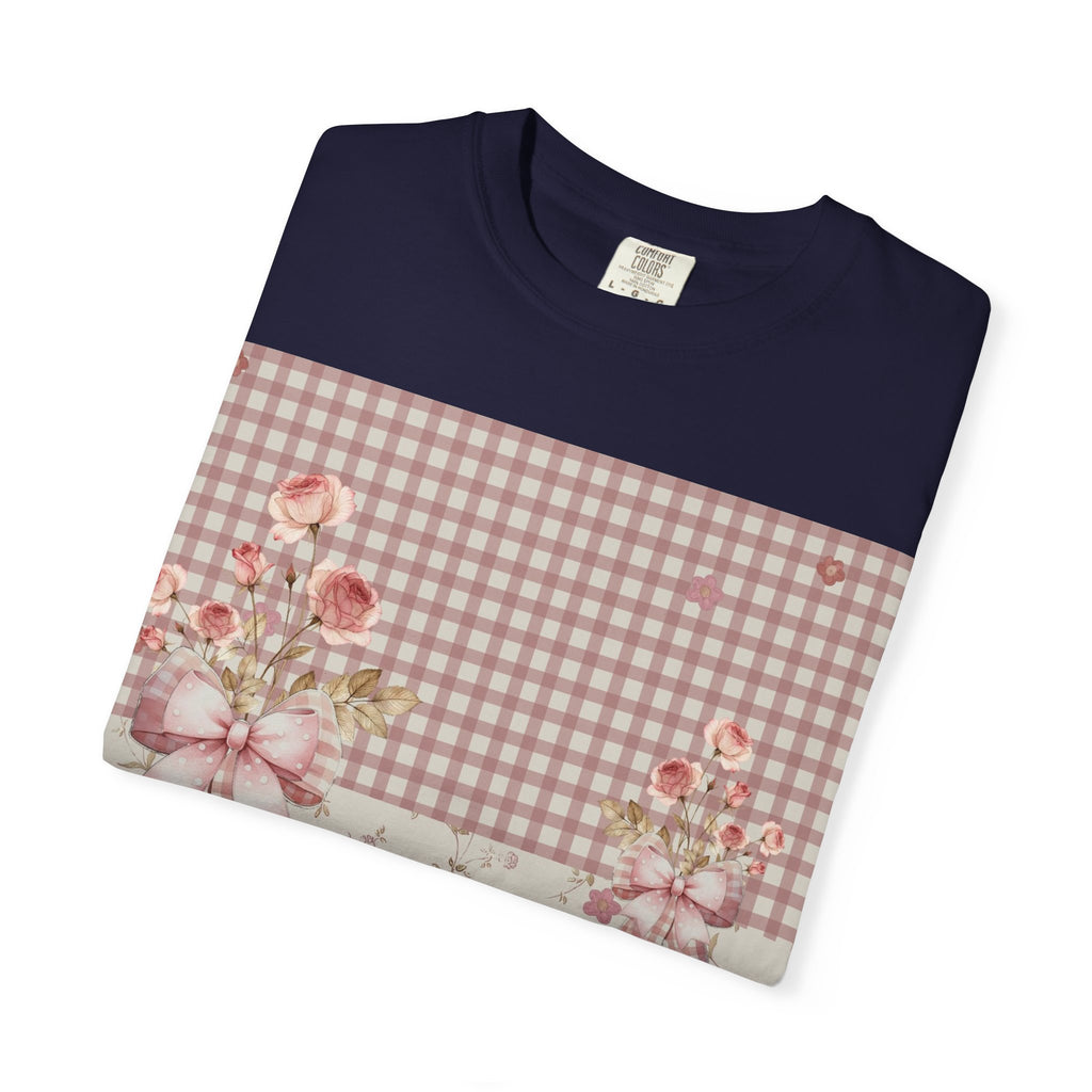 Vintage Pink Gingham Floral T-Shirt
