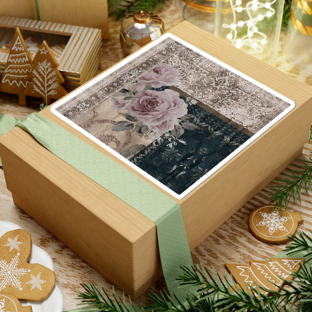 Vintage Floral Patchwork Sticker — Kiss-Cut Rose Laptop Decal