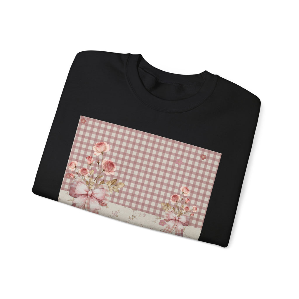 Crewneck Sweatshirt — Vintage Floral Patchwork Gingham Bouquet