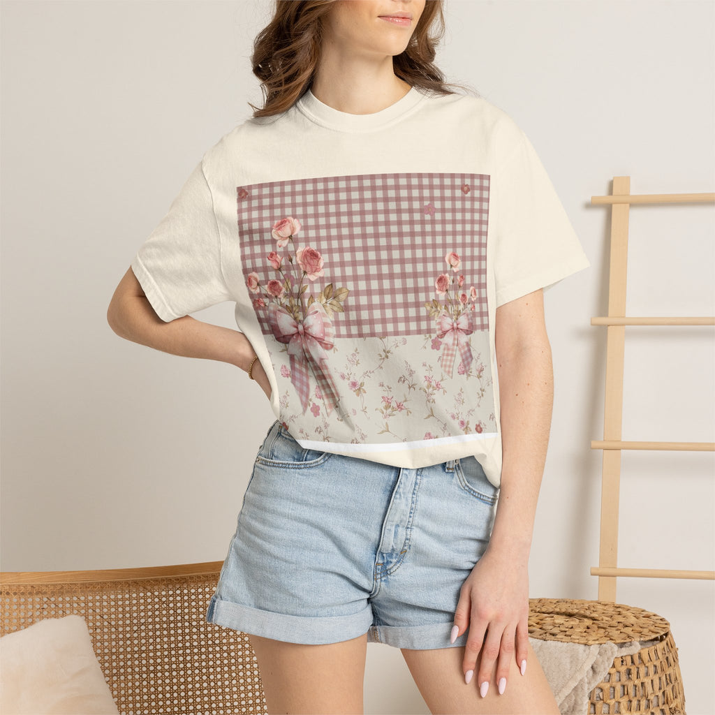 Vintage Pink Gingham Floral T-Shirt