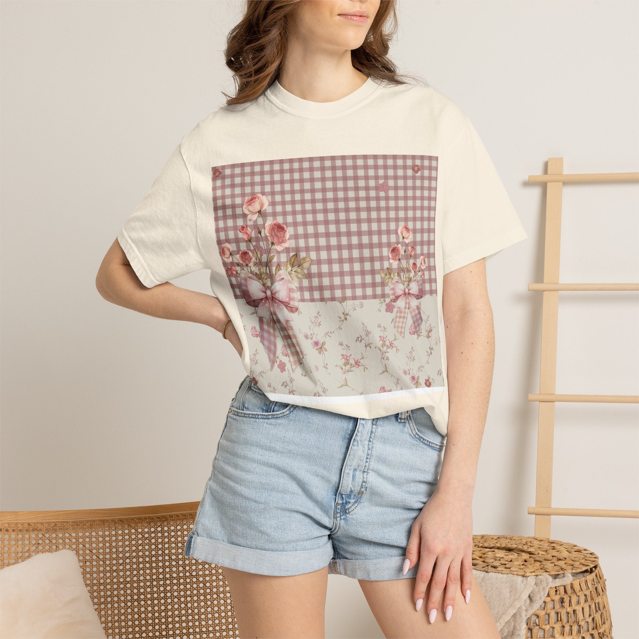 Vintage Pink Gingham Floral T-Shirt