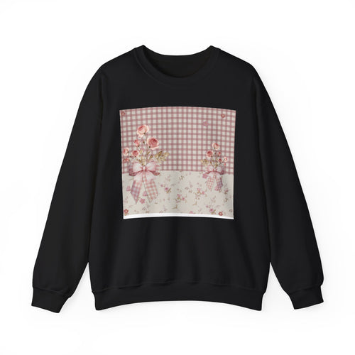 Crewneck Sweatshirt — Vintage Floral Patchwork Gingham Bouquet