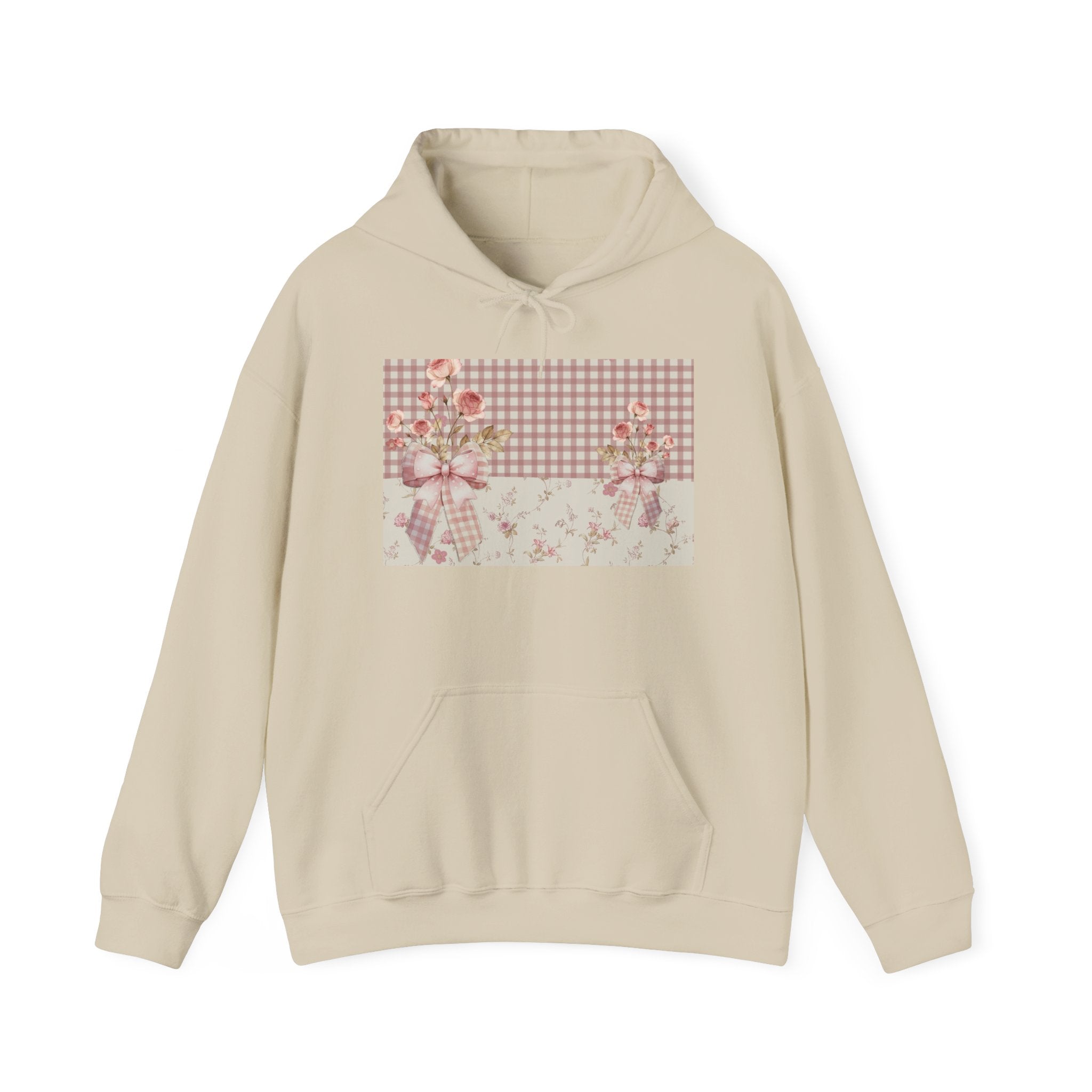 Vintage Rose Patchwork Hoodie – Cottagecore Floral Plaid Sweatshirt