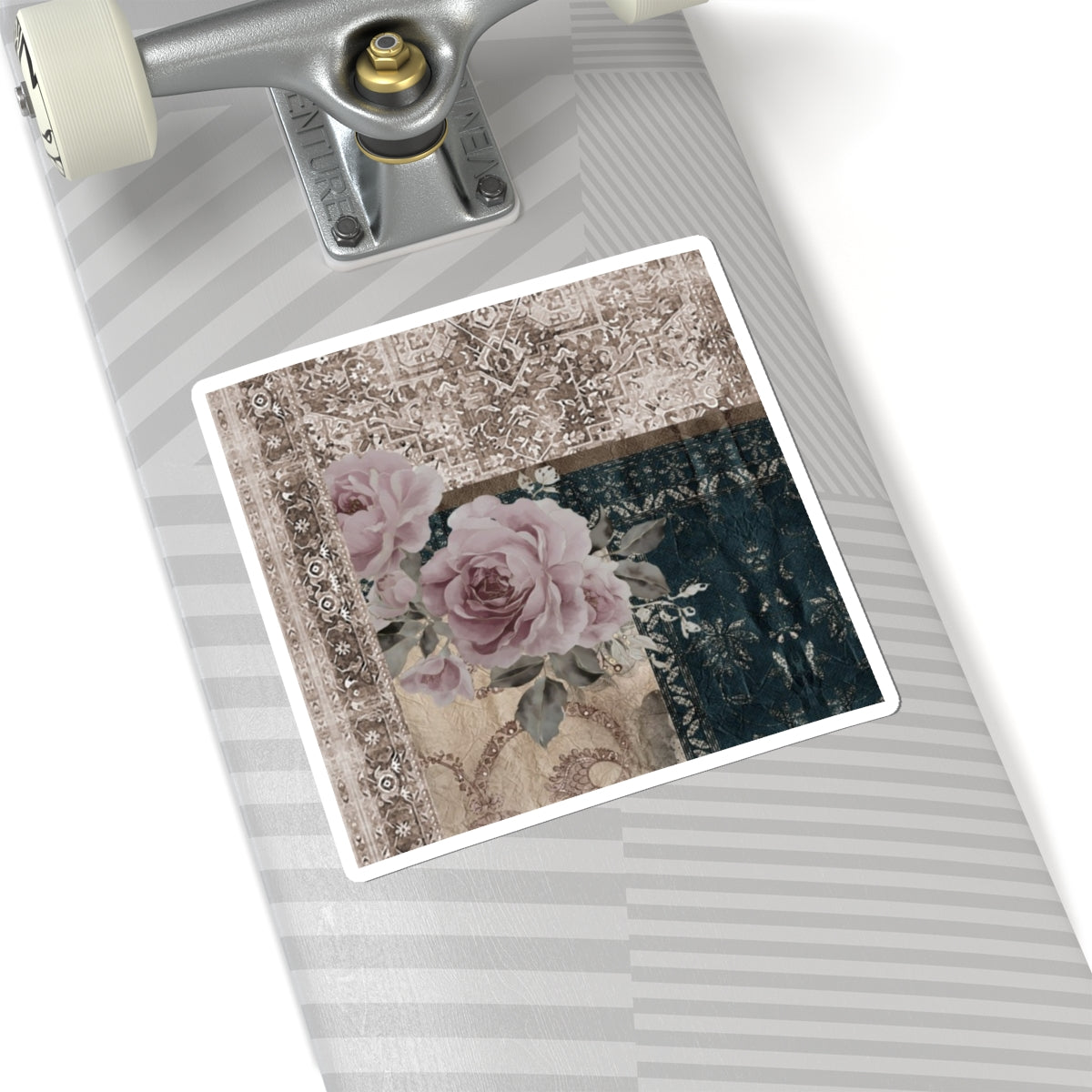Vintage Floral Patchwork Sticker — Kiss-Cut Rose Laptop Decal