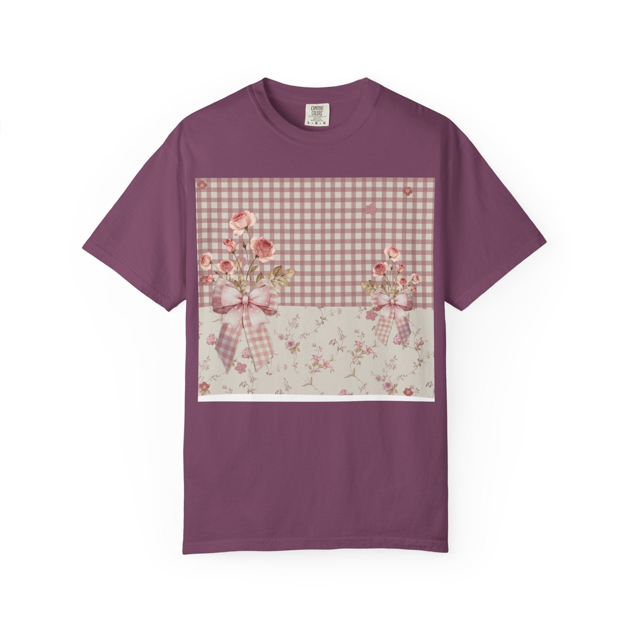 Vintage Pink Gingham Floral T-Shirt