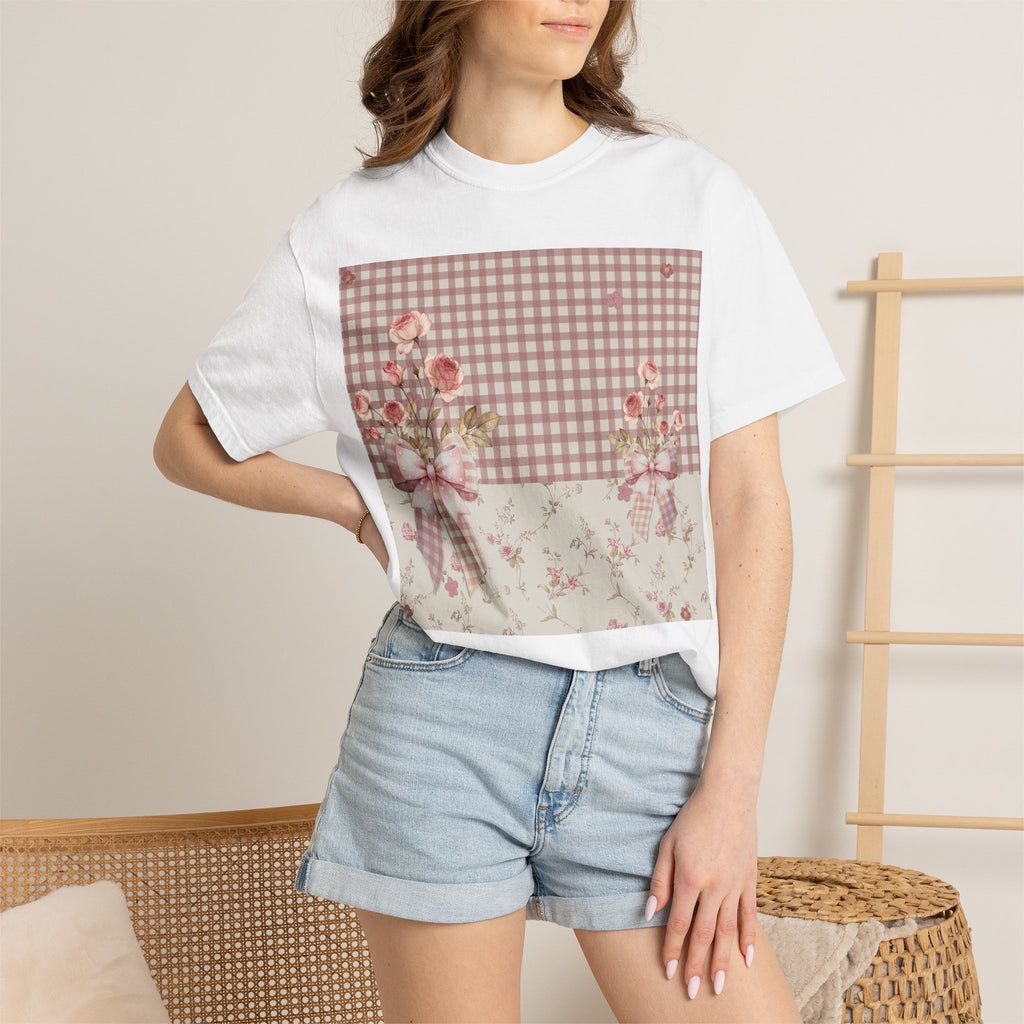 Vintage Pink Gingham Floral T-Shirt