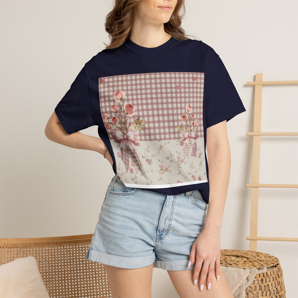 Vintage Pink Gingham Floral T-Shirt
