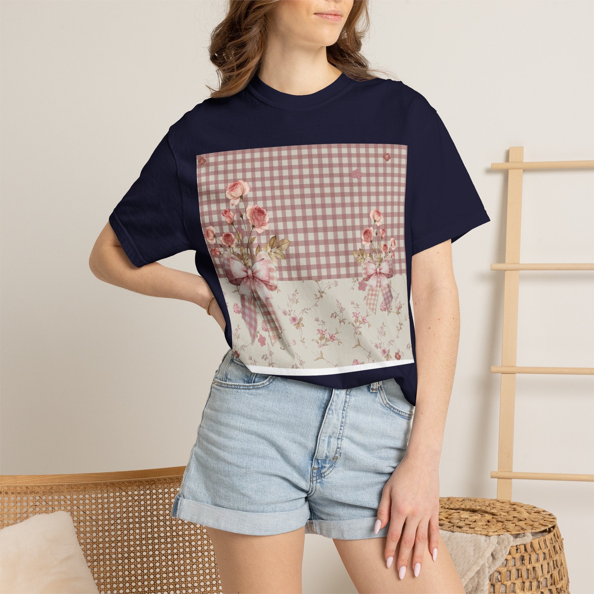 Vintage Pink Gingham Floral T-Shirt