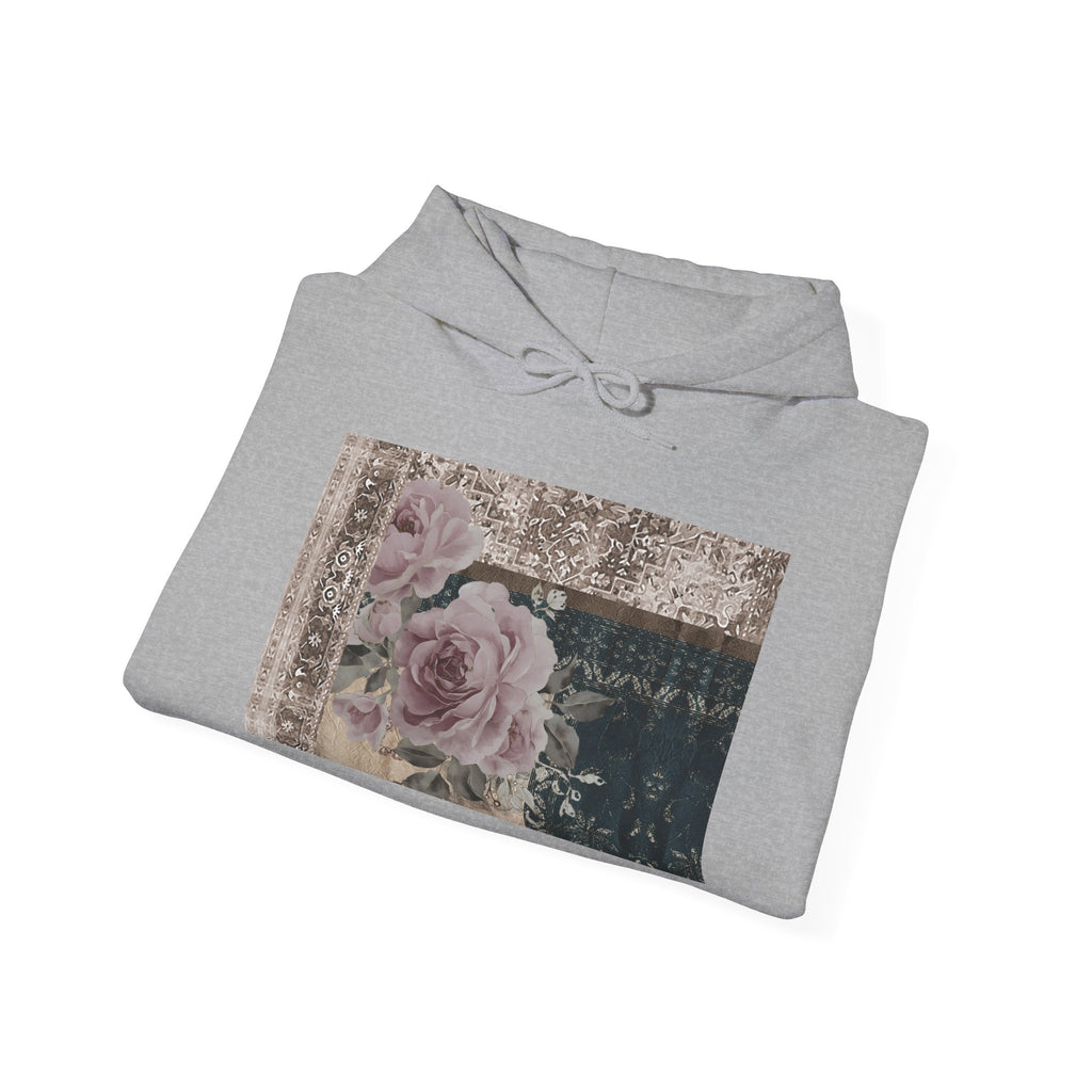 Floral Vintage Patchwork Hoodie – Romantic Rose Collage Sweatshirt