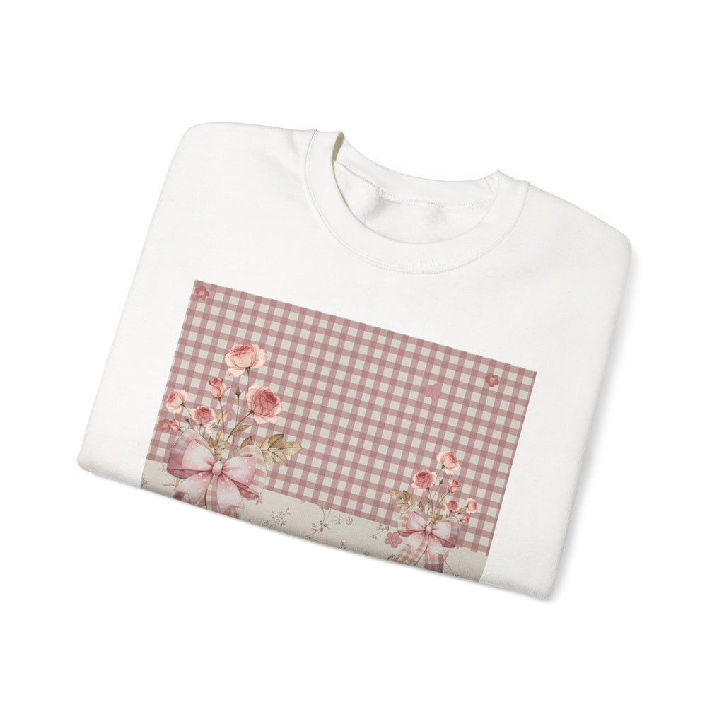 Crewneck Sweatshirt — Vintage Floral Patchwork Gingham Bouquet