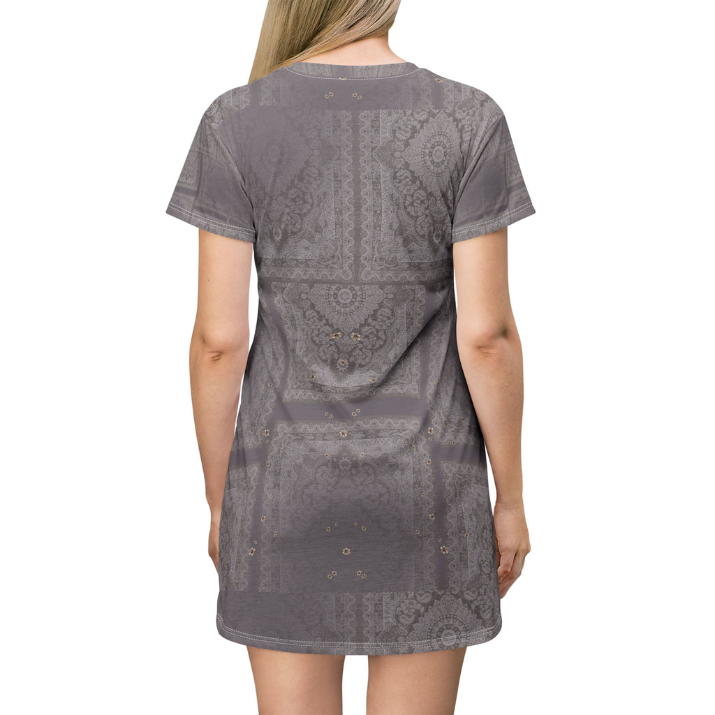 Lace Tile All-Over Print T-Shirt Dress — Subtle Vintage Boho