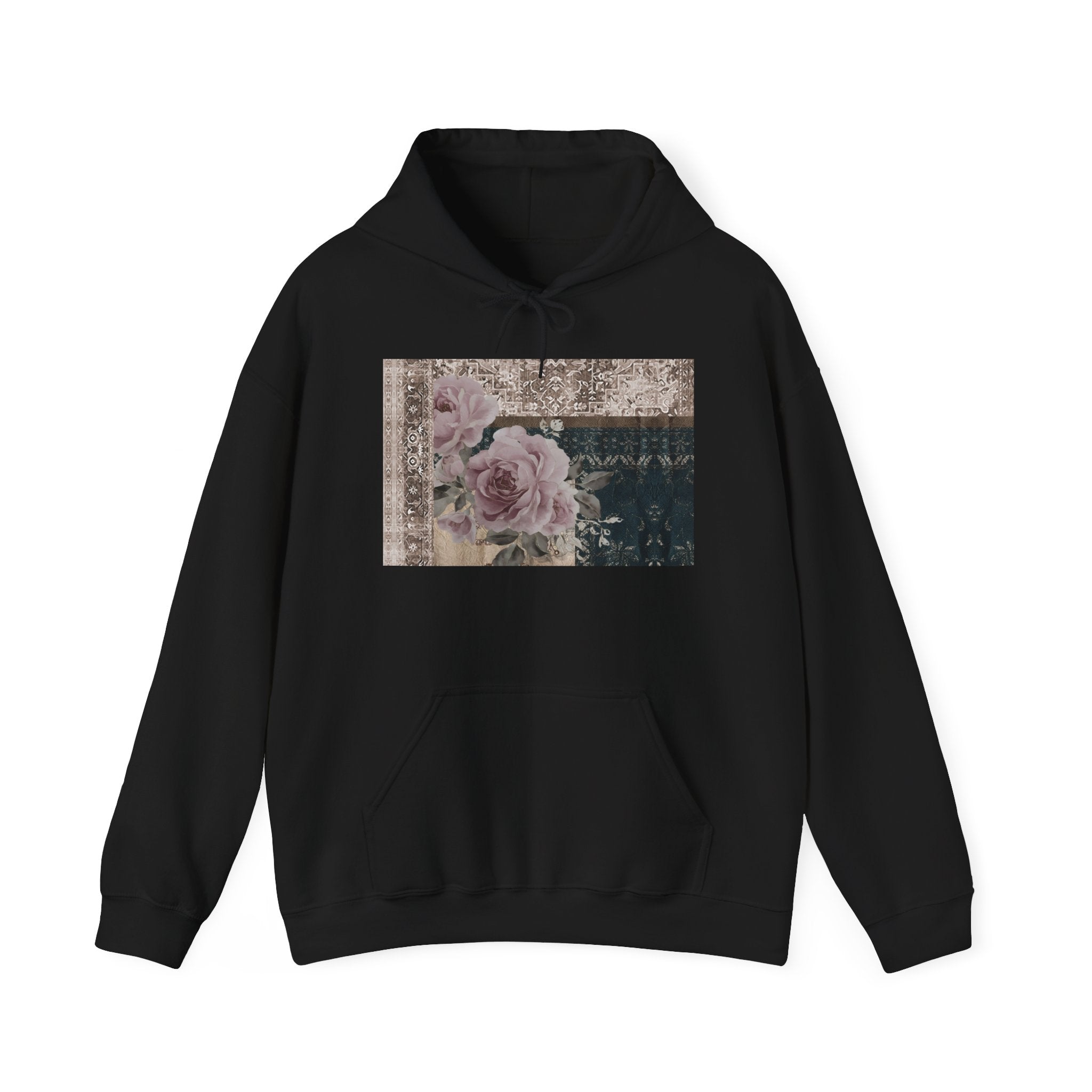 Floral Vintage Patchwork Hoodie – Romantic Rose Collage Sweatshirt