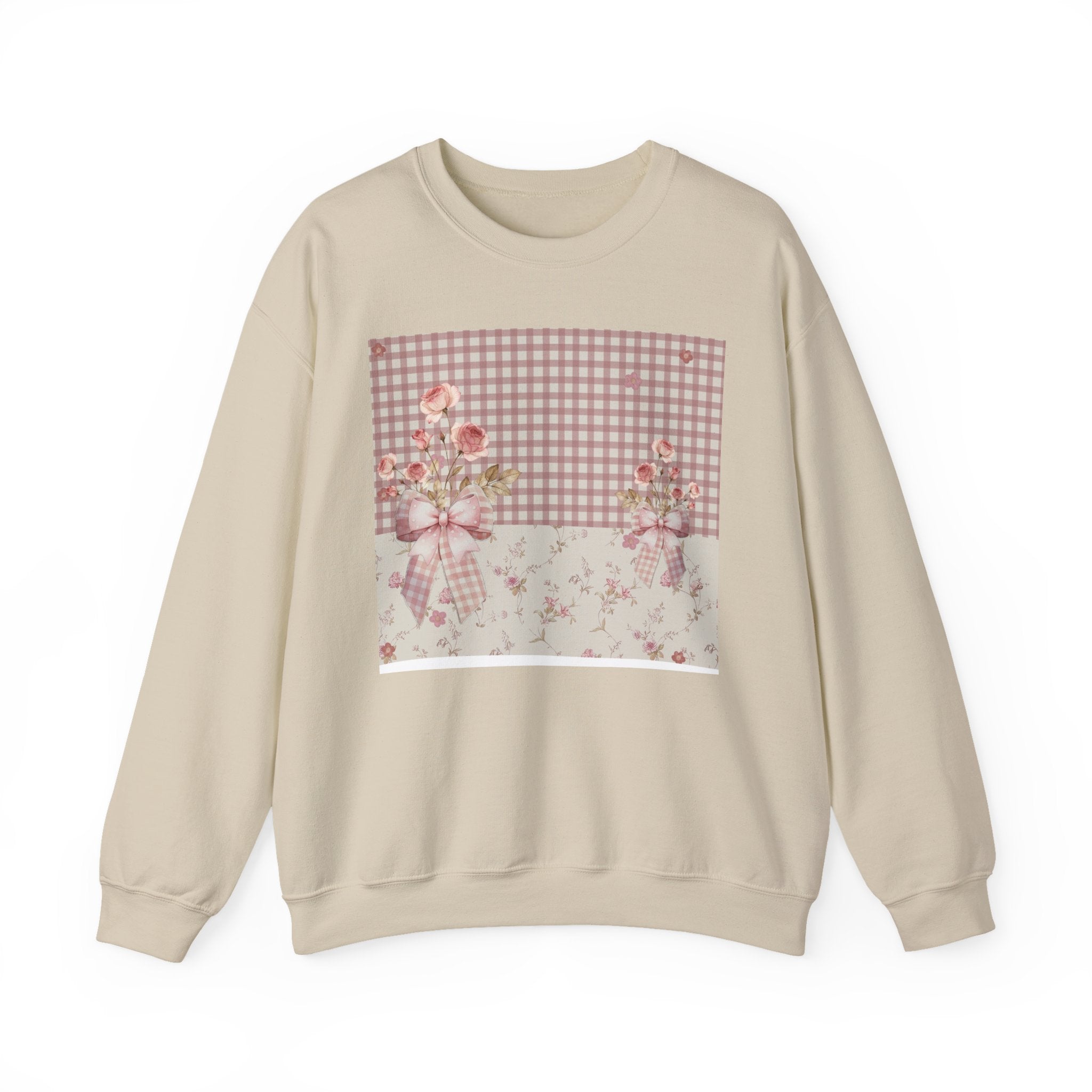 Crewneck Sweatshirt — Vintage Floral Patchwork Gingham Bouquet