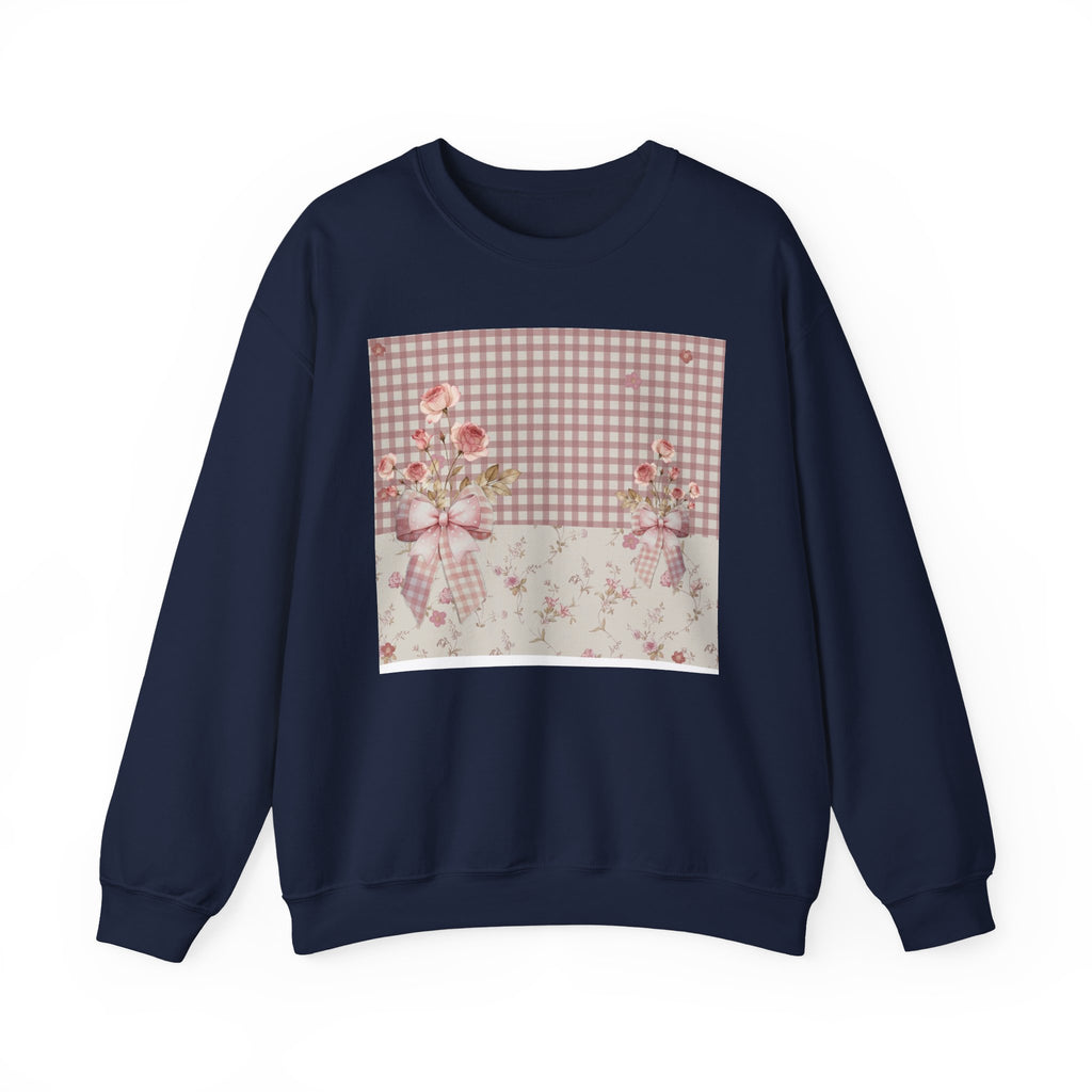 Crewneck Sweatshirt — Vintage Floral Patchwork Gingham Bouquet