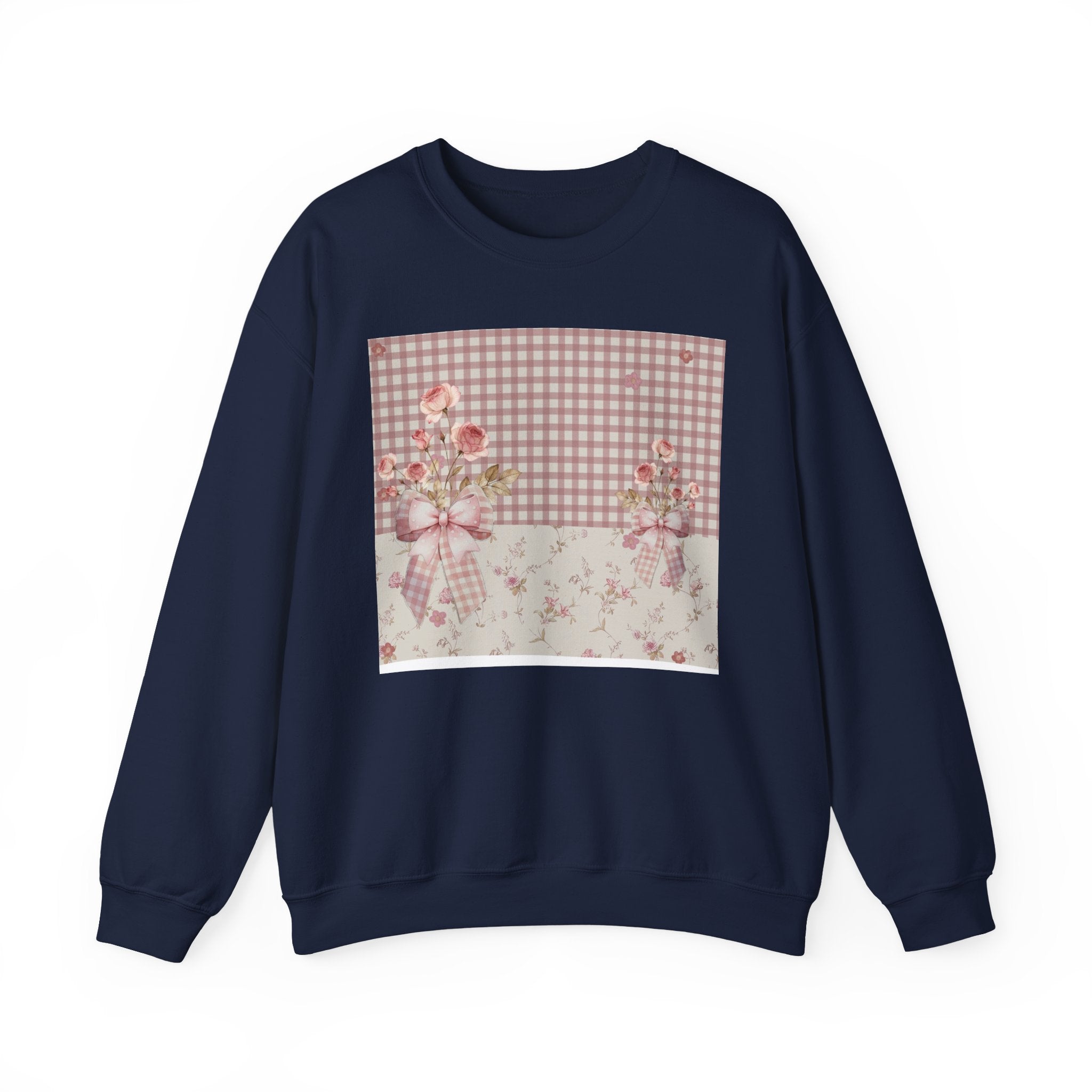 Crewneck Sweatshirt — Vintage Floral Patchwork Gingham Bouquet