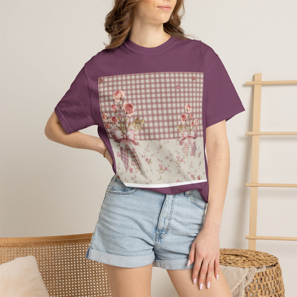 Vintage Pink Gingham Floral T-Shirt