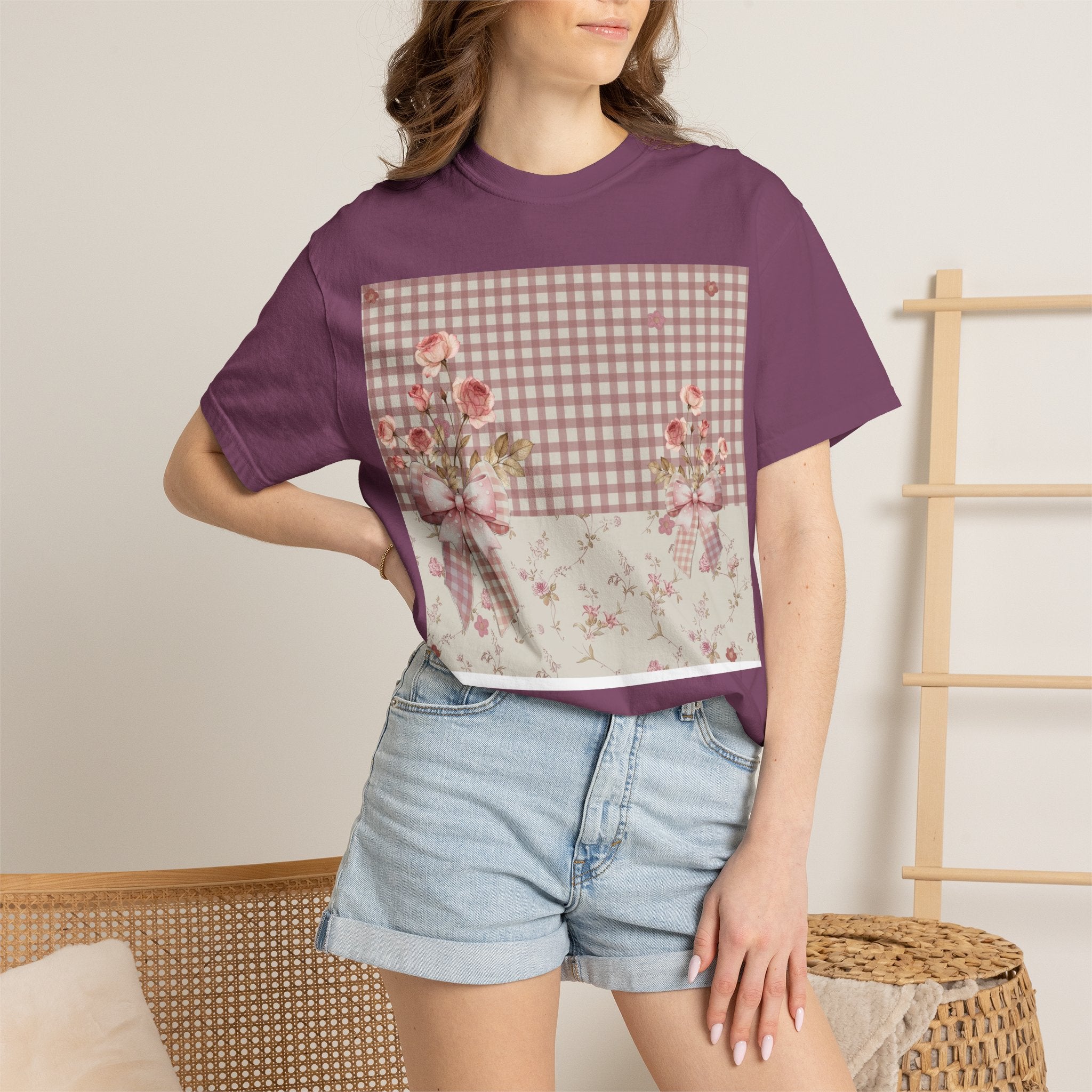 Vintage Pink Gingham Floral T-Shirt