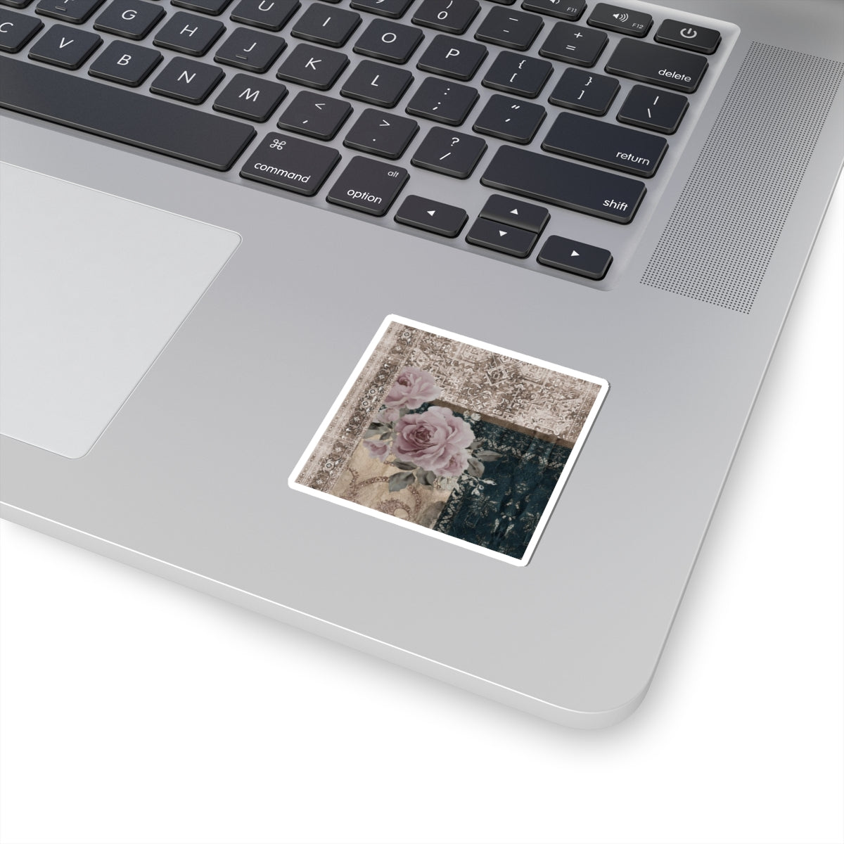 Vintage Floral Patchwork Sticker — Kiss-Cut Rose Laptop Decal