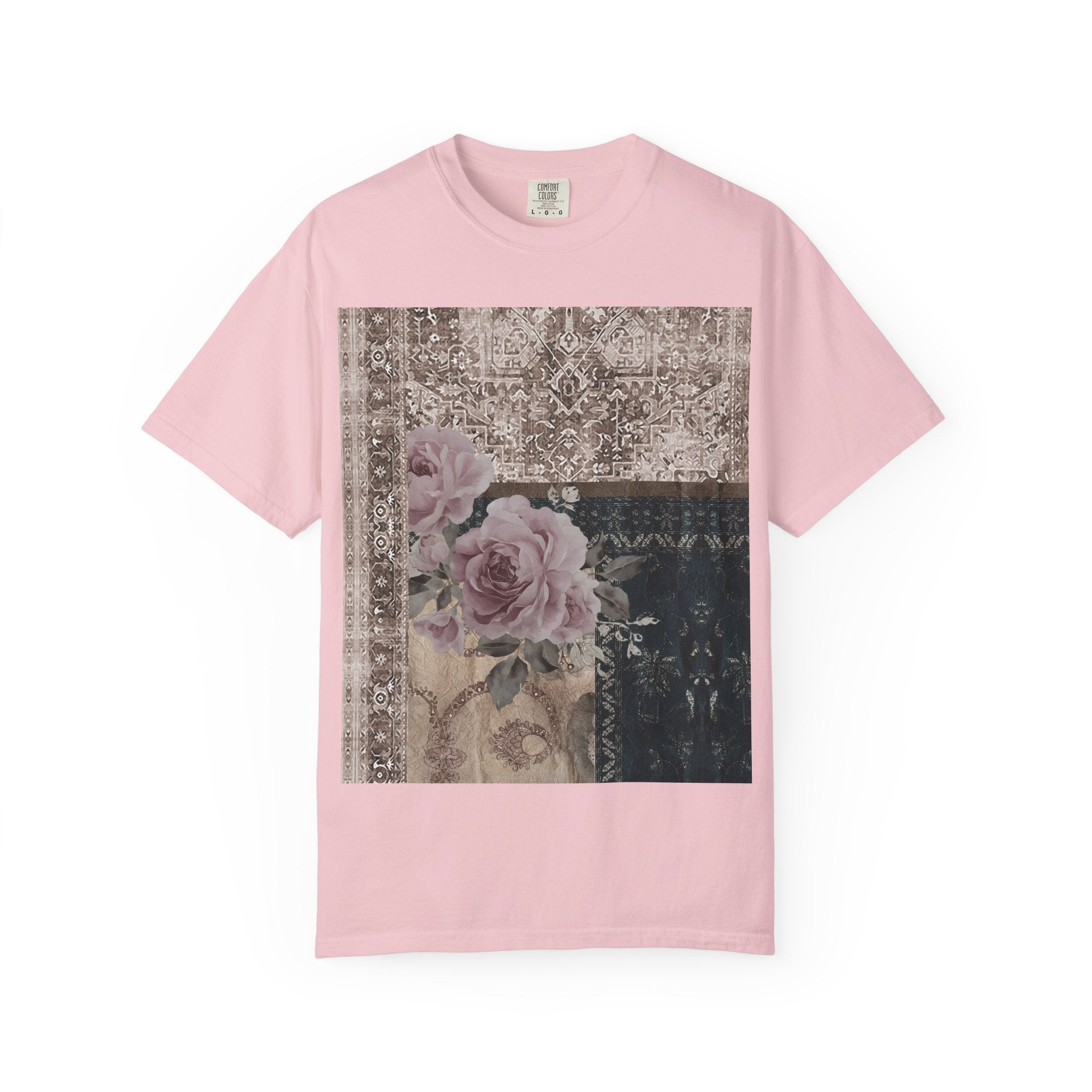 Vintage Rose Patch T‑Shirt — Distressed Floral Graphic Tee