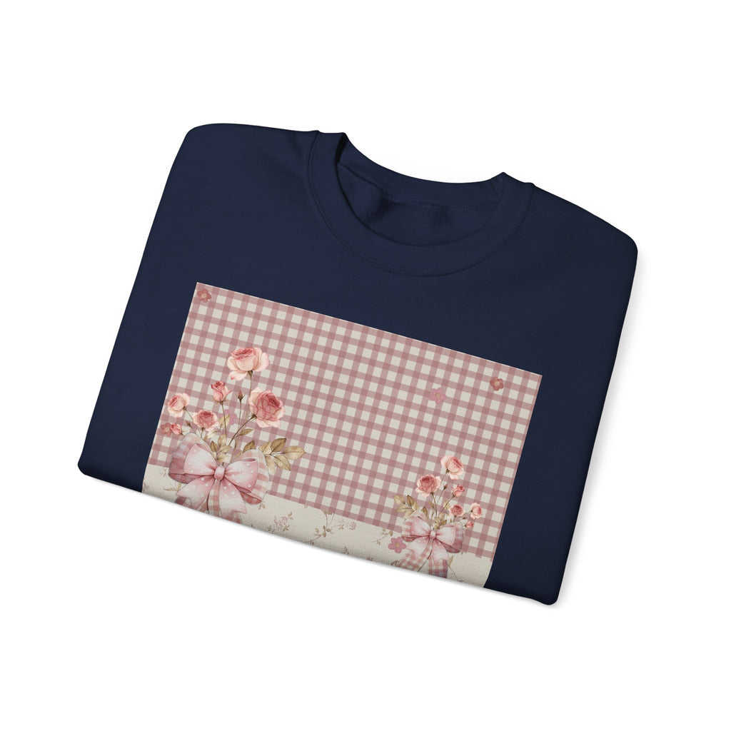 Crewneck Sweatshirt — Vintage Floral Patchwork Gingham Bouquet