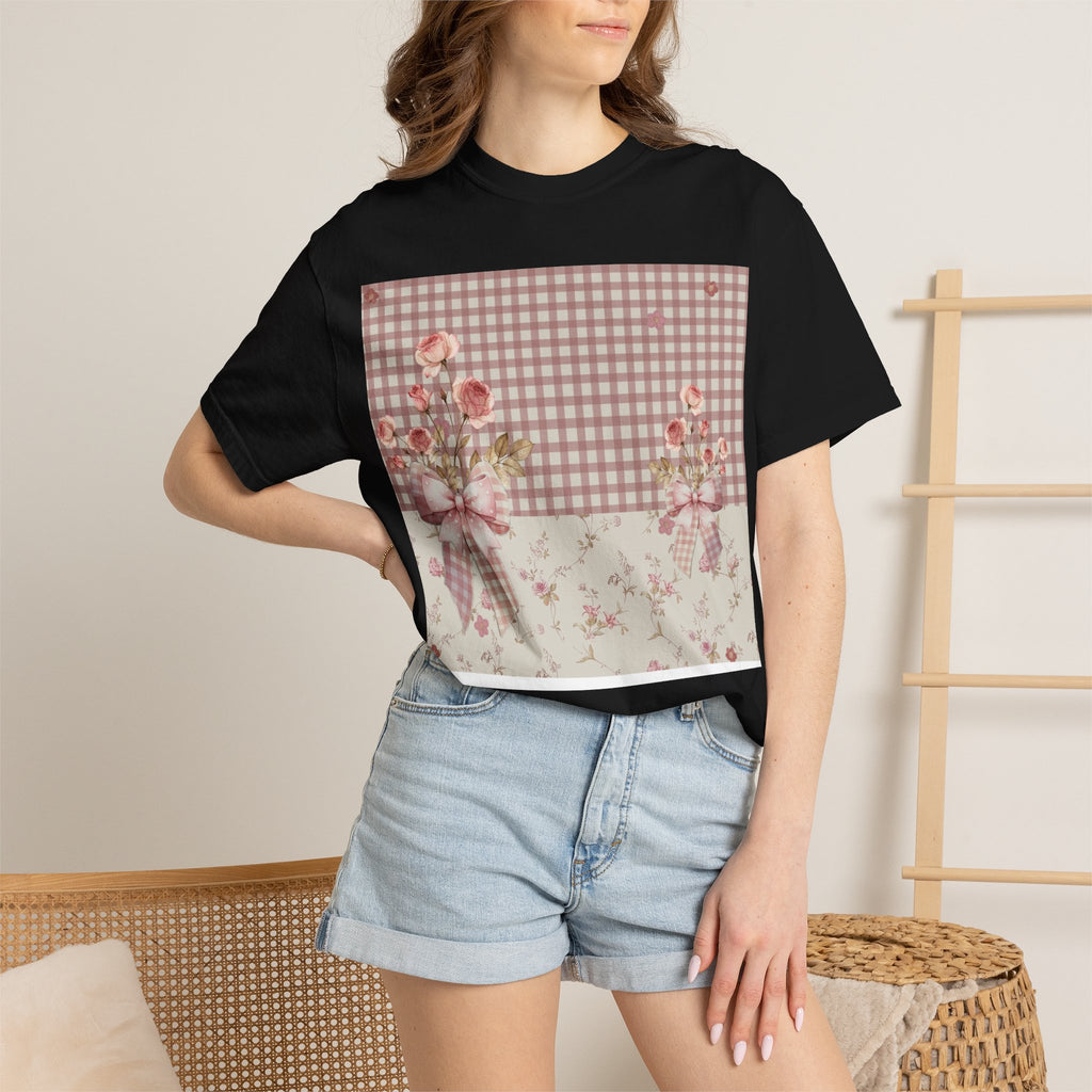 Vintage Pink Gingham Floral T-Shirt