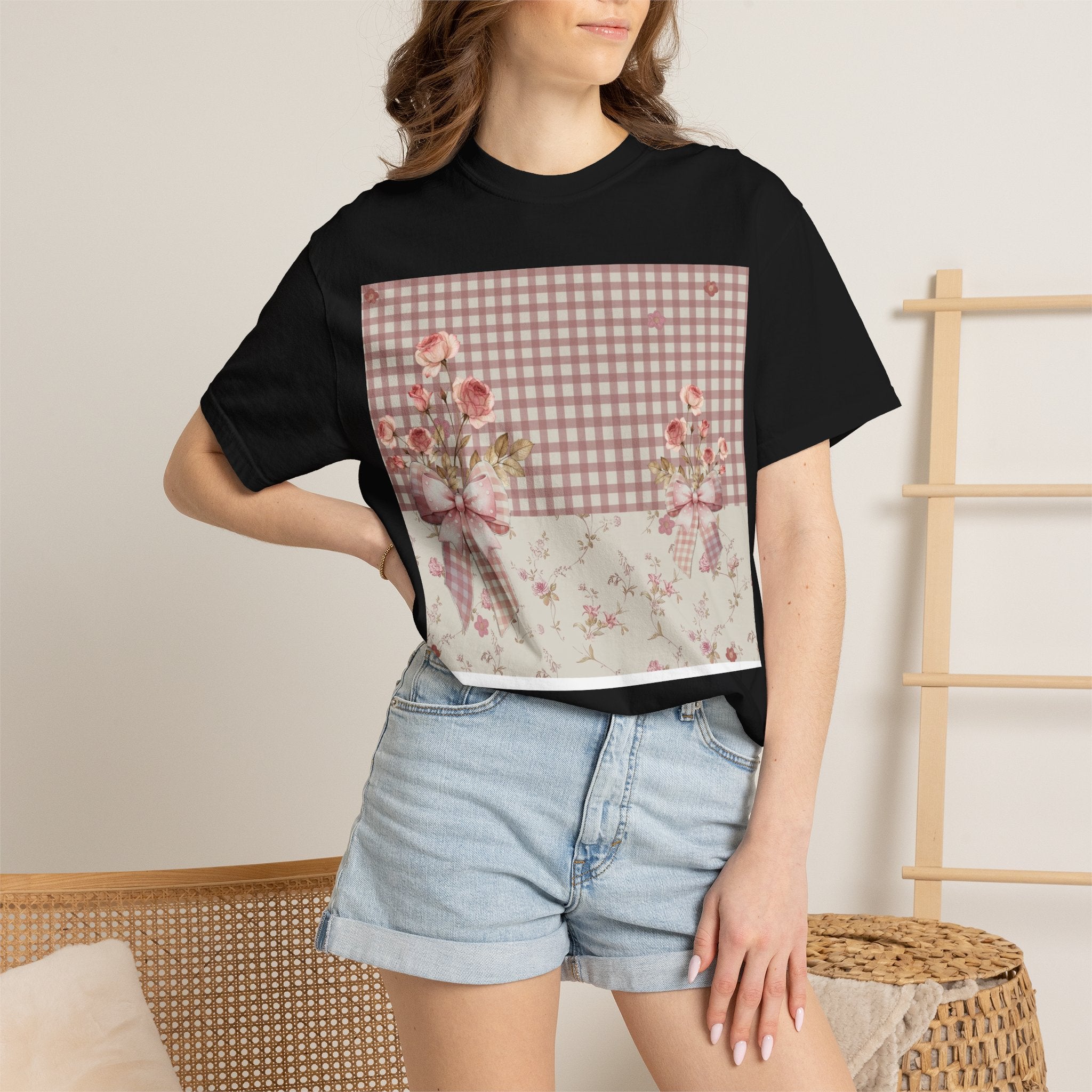 Vintage Pink Gingham Floral T-Shirt