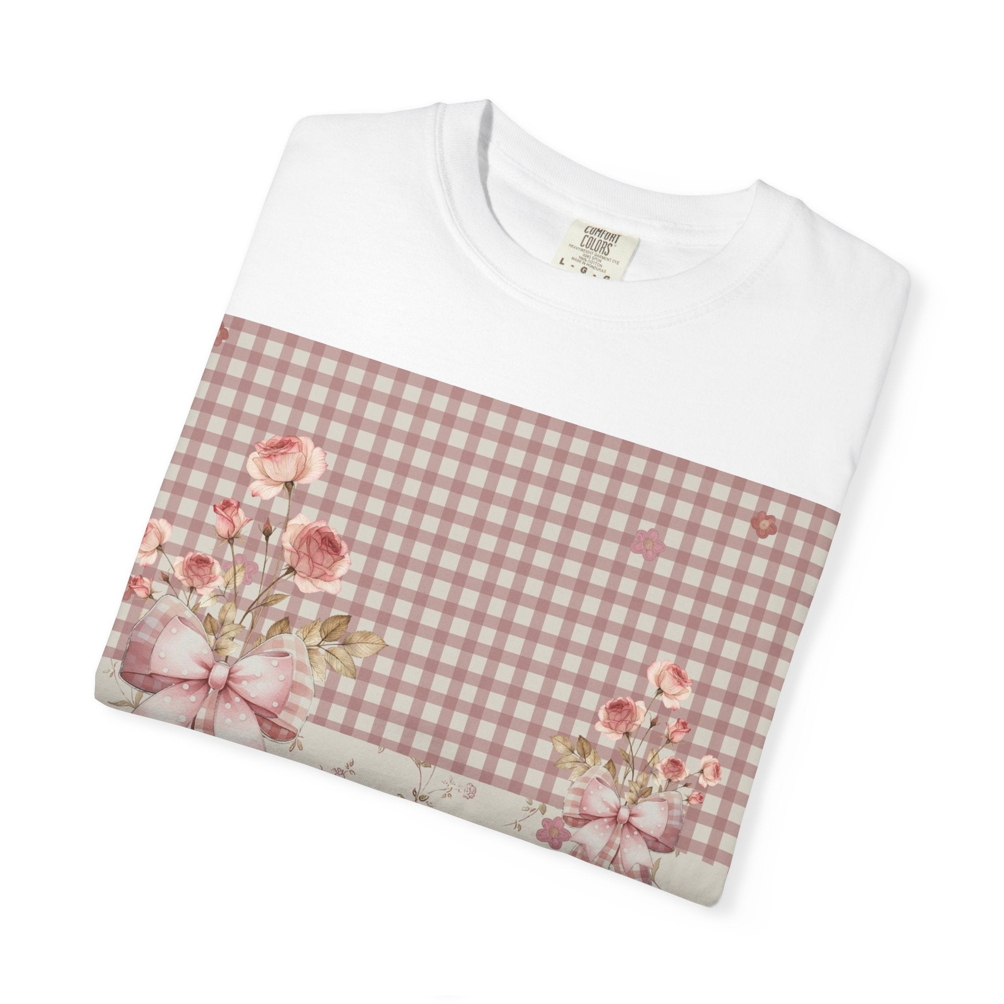 Vintage Pink Gingham Floral T-Shirt