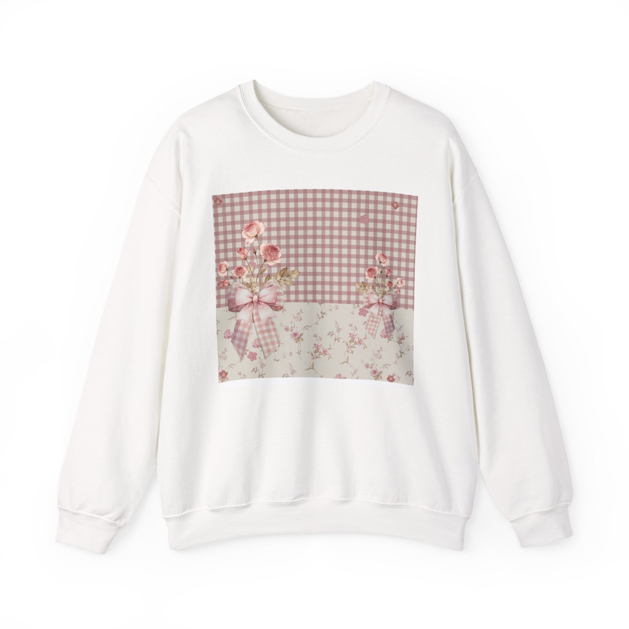 Crewneck Sweatshirt — Vintage Floral Patchwork Gingham Bouquet