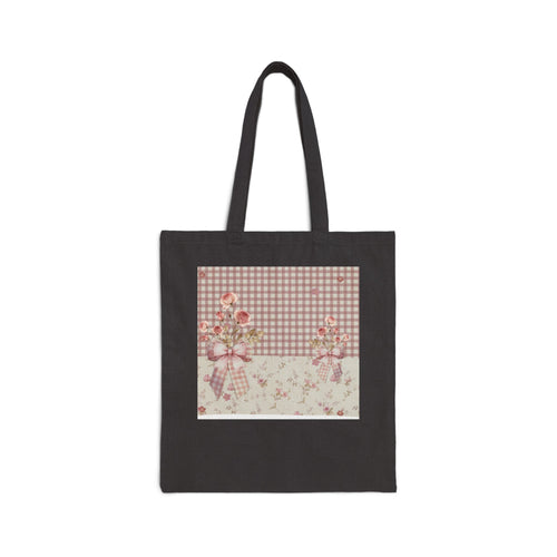 Floral Gingham Canvas Tote Bag — Vintage Rose Market Tote