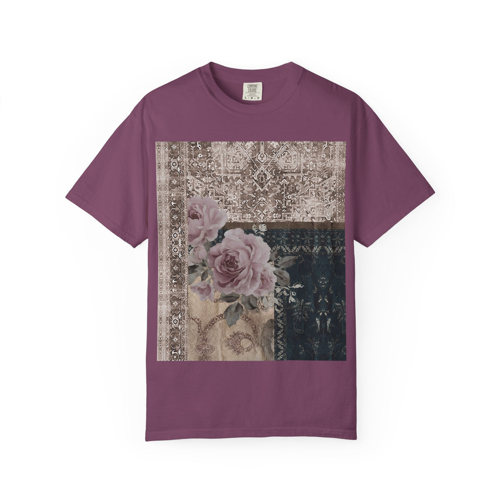 Vintage Rose Patch T‑Shirt — Distressed Floral Graphic Tee