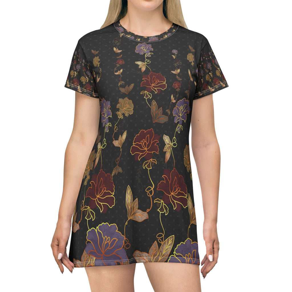 Floral Vintage Hummingbird T-Shirt Dress — All-Over Print