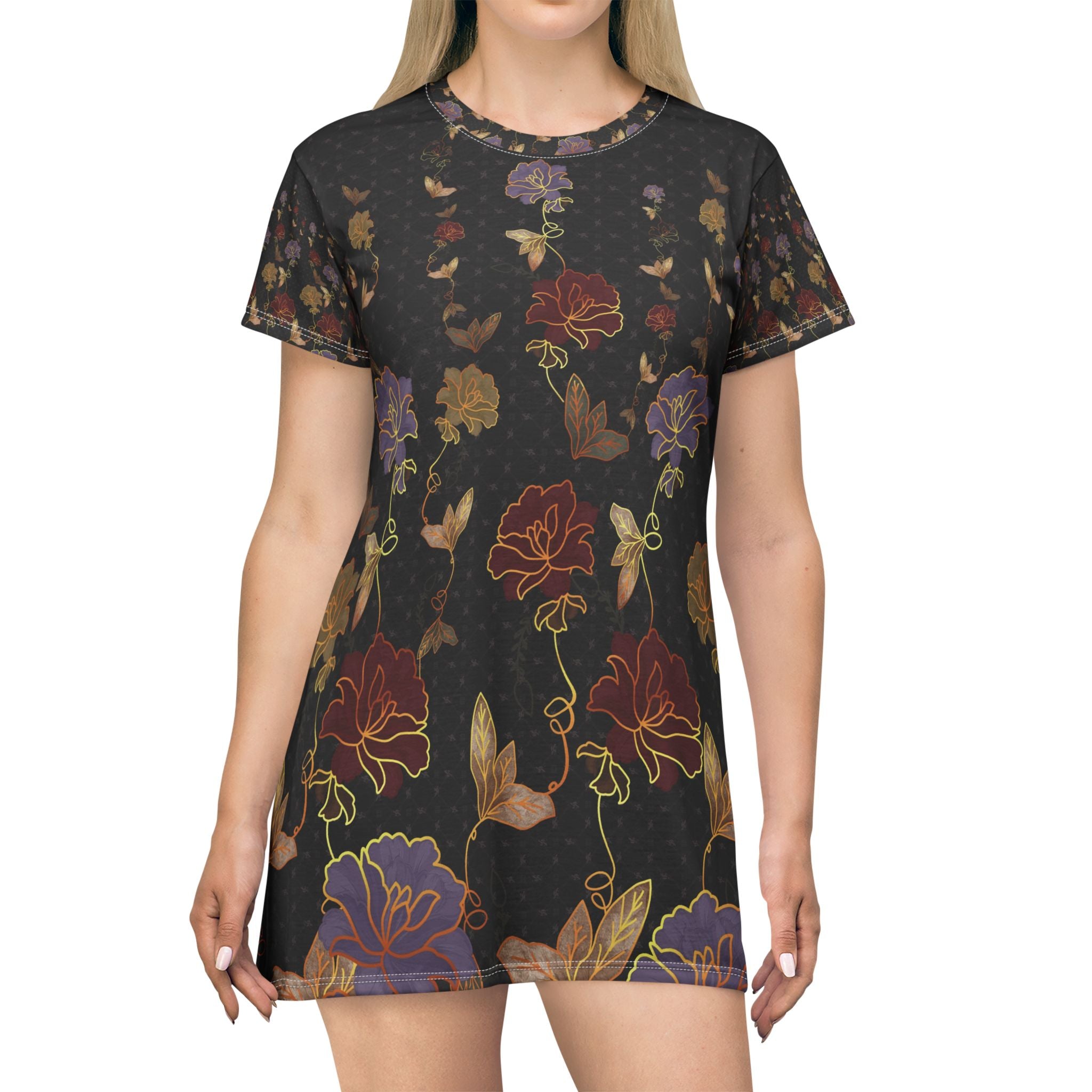 Floral Vintage Hummingbird T-Shirt Dress — All-Over Print