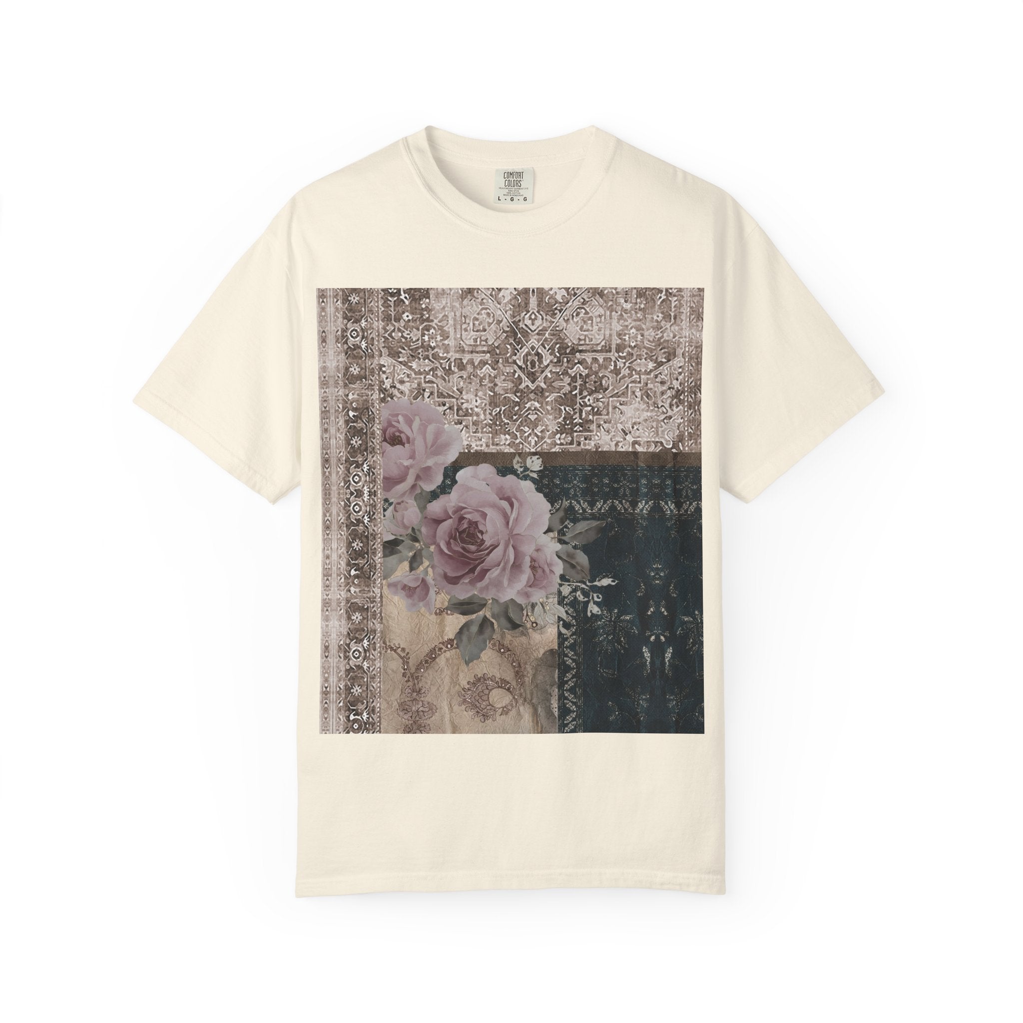 Vintage Rose Patch T‑Shirt — Distressed Floral Graphic Tee