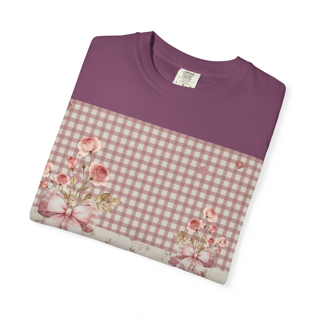 Vintage Pink Gingham Floral T-Shirt