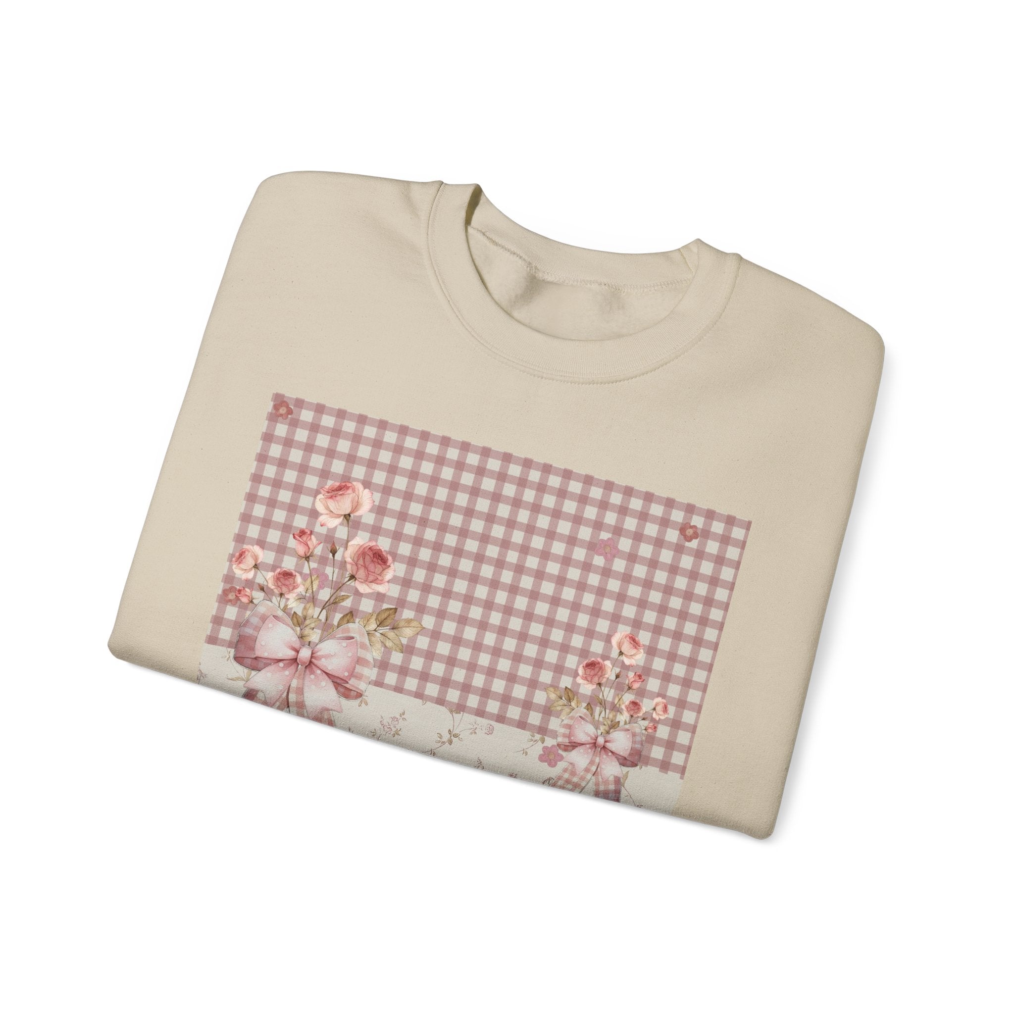 Crewneck Sweatshirt — Vintage Floral Patchwork Gingham Bouquet