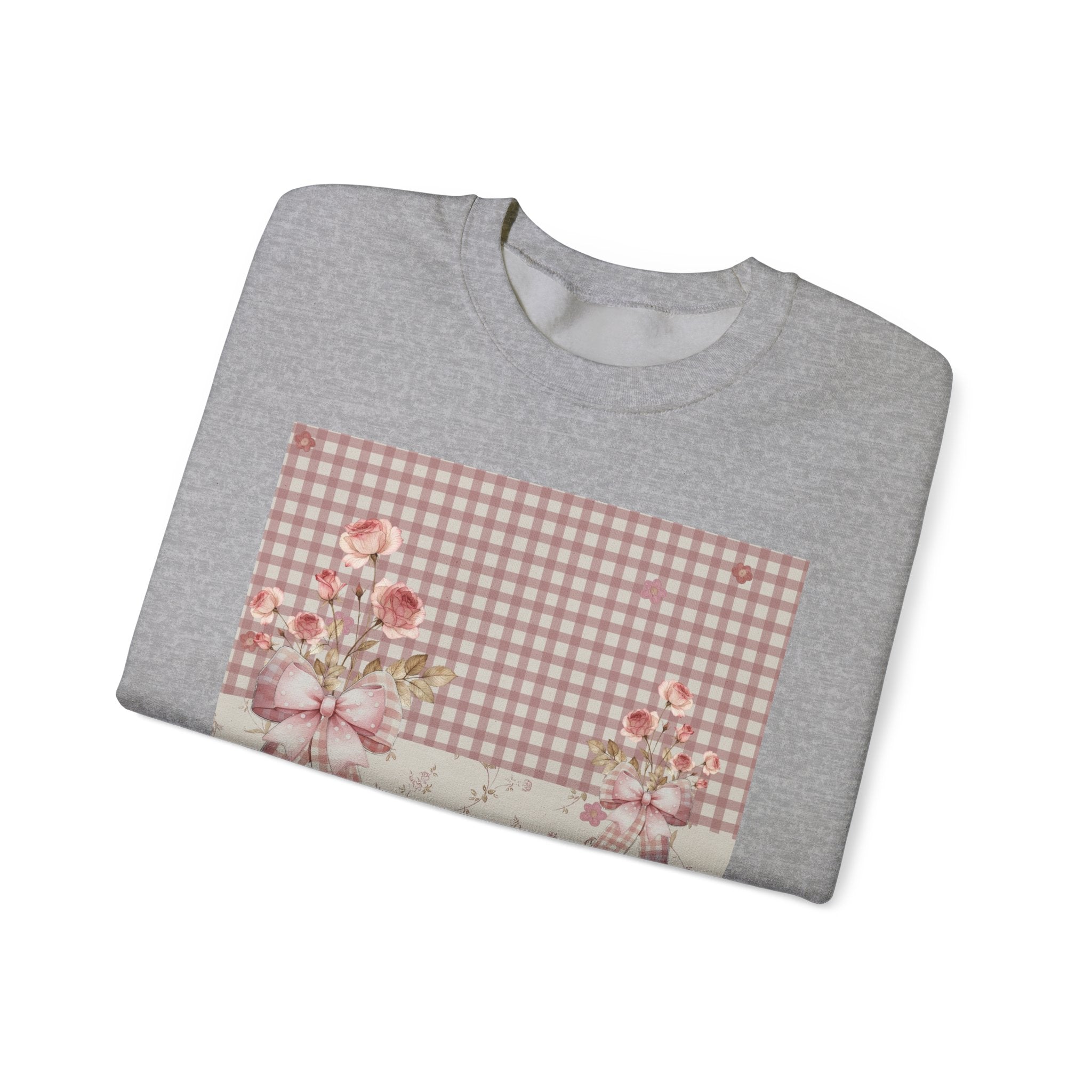 Crewneck Sweatshirt — Vintage Floral Patchwork Gingham Bouquet