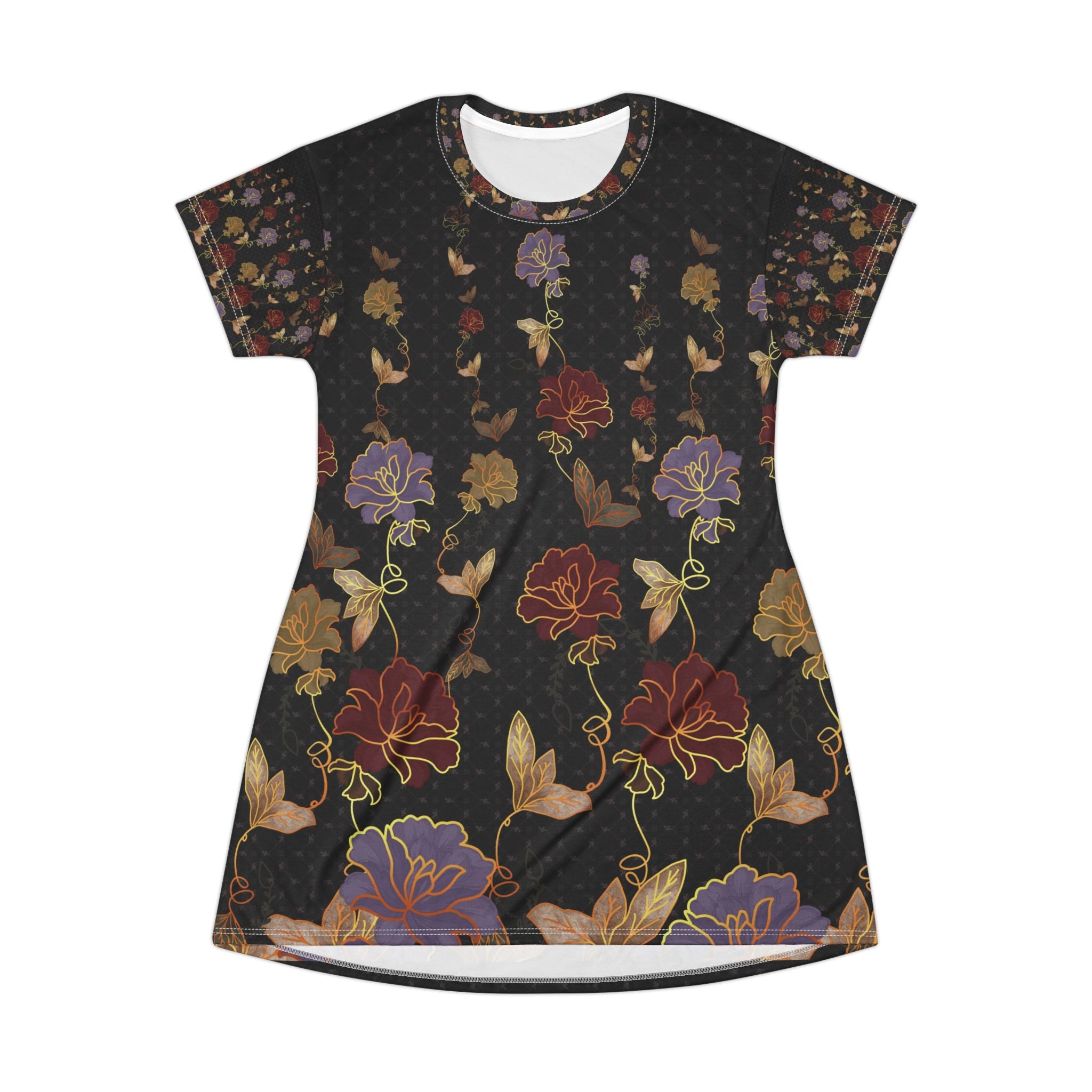 Floral Vintage Hummingbird T-Shirt Dress — All-Over Print