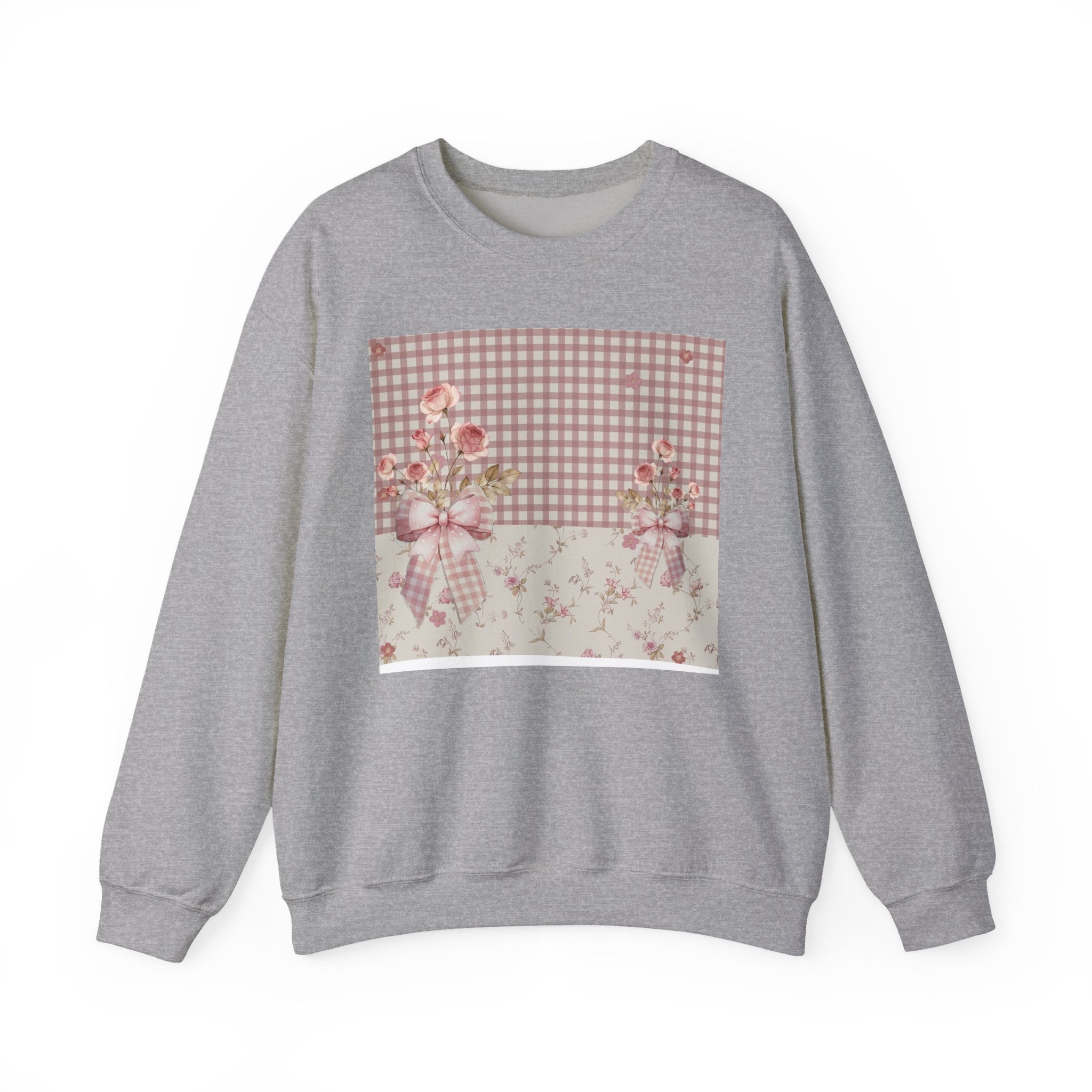 Crewneck Sweatshirt — Vintage Floral Patchwork Gingham Bouquet