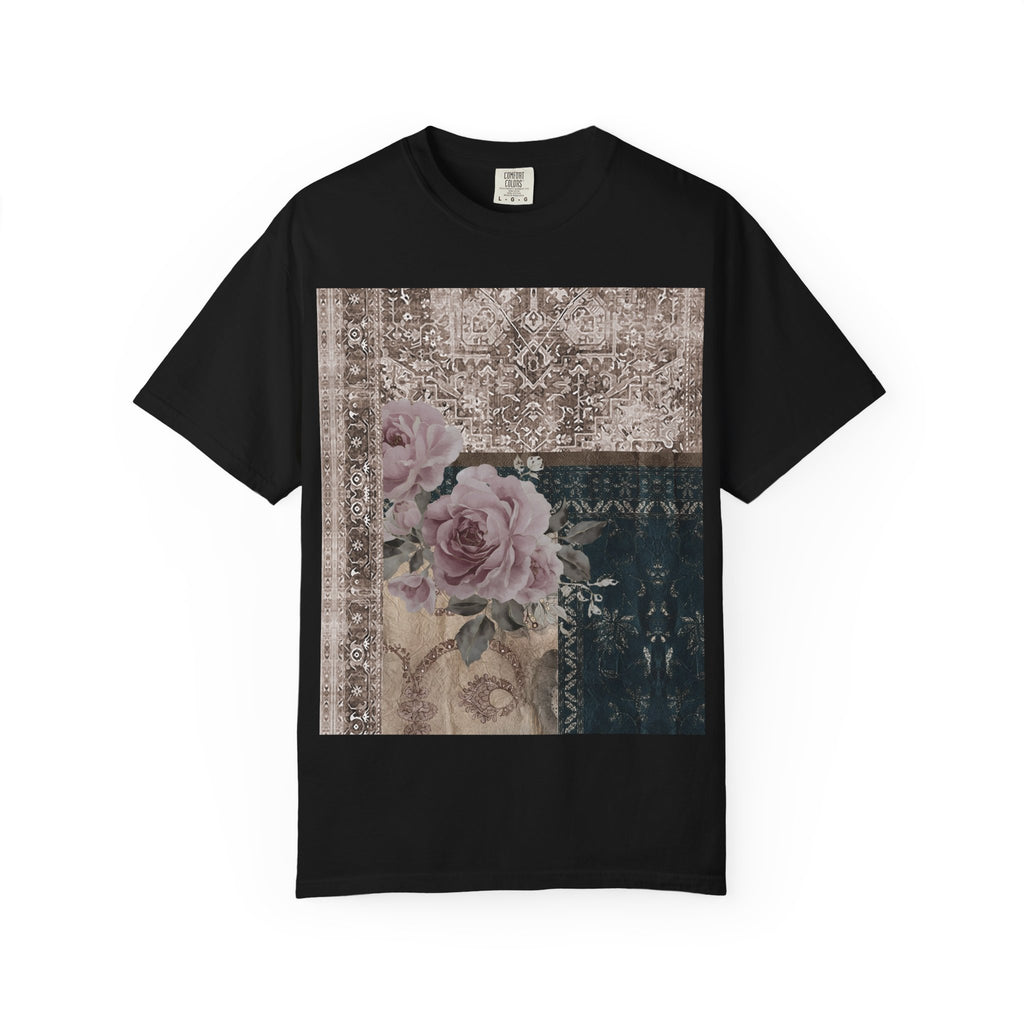 Vintage Rose Patch T‑Shirt — Distressed Floral Graphic Tee