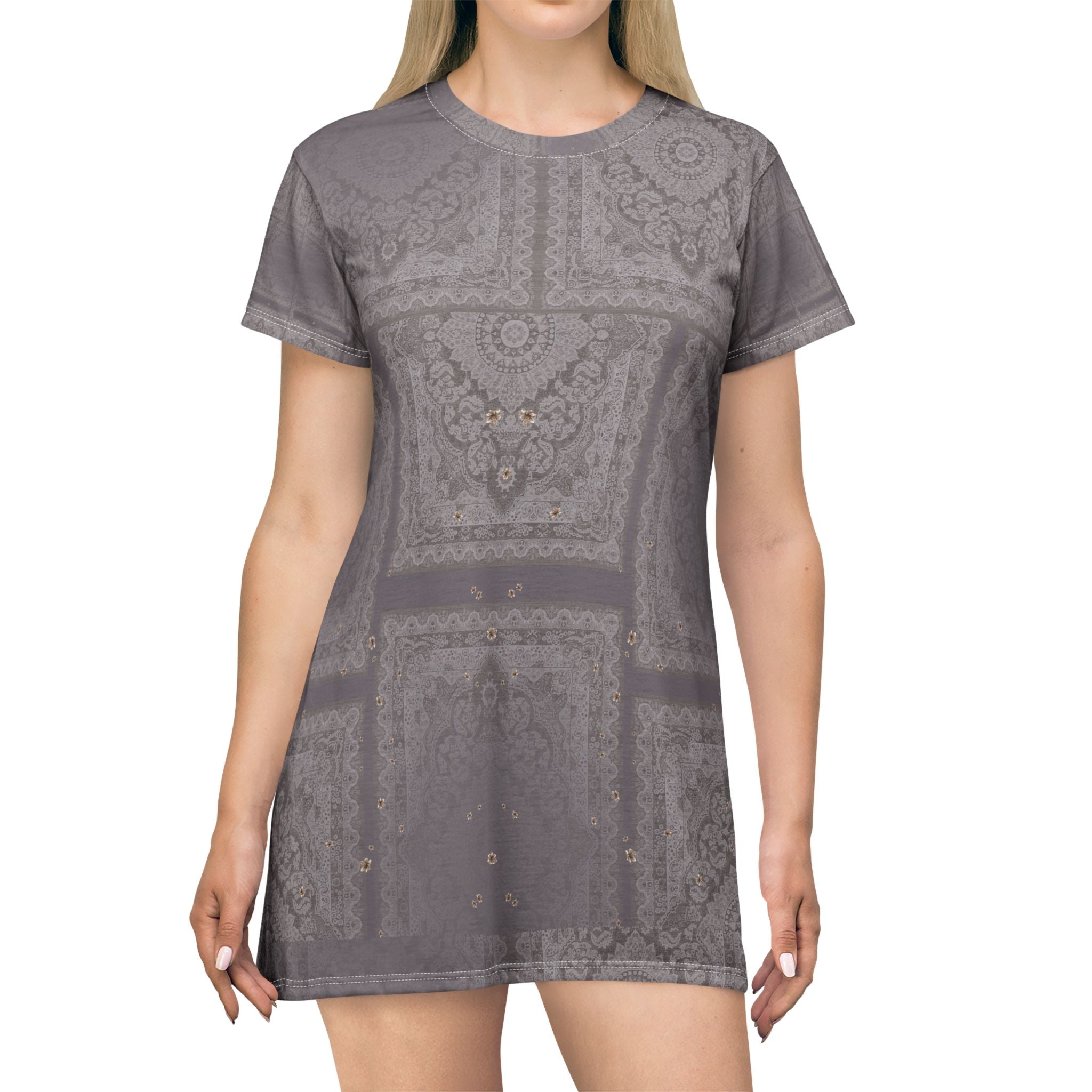 Lace Tile All-Over Print T-Shirt Dress — Subtle Vintage Boho