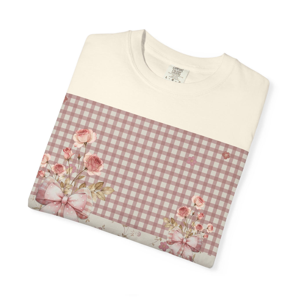 Vintage Pink Gingham Floral T-Shirt