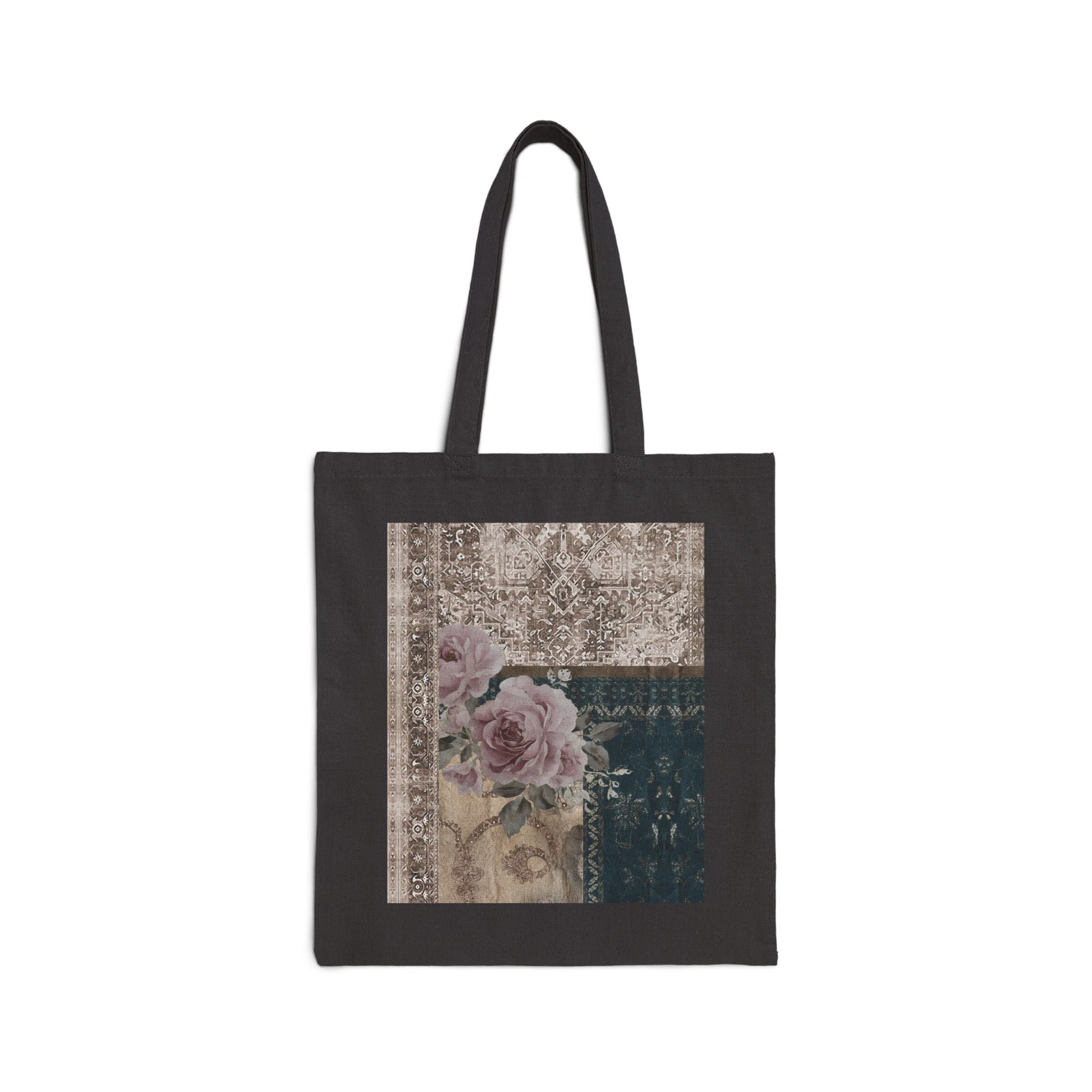 Vintage Floral Tote Bag - Distressed Rose Canvas Market Bag