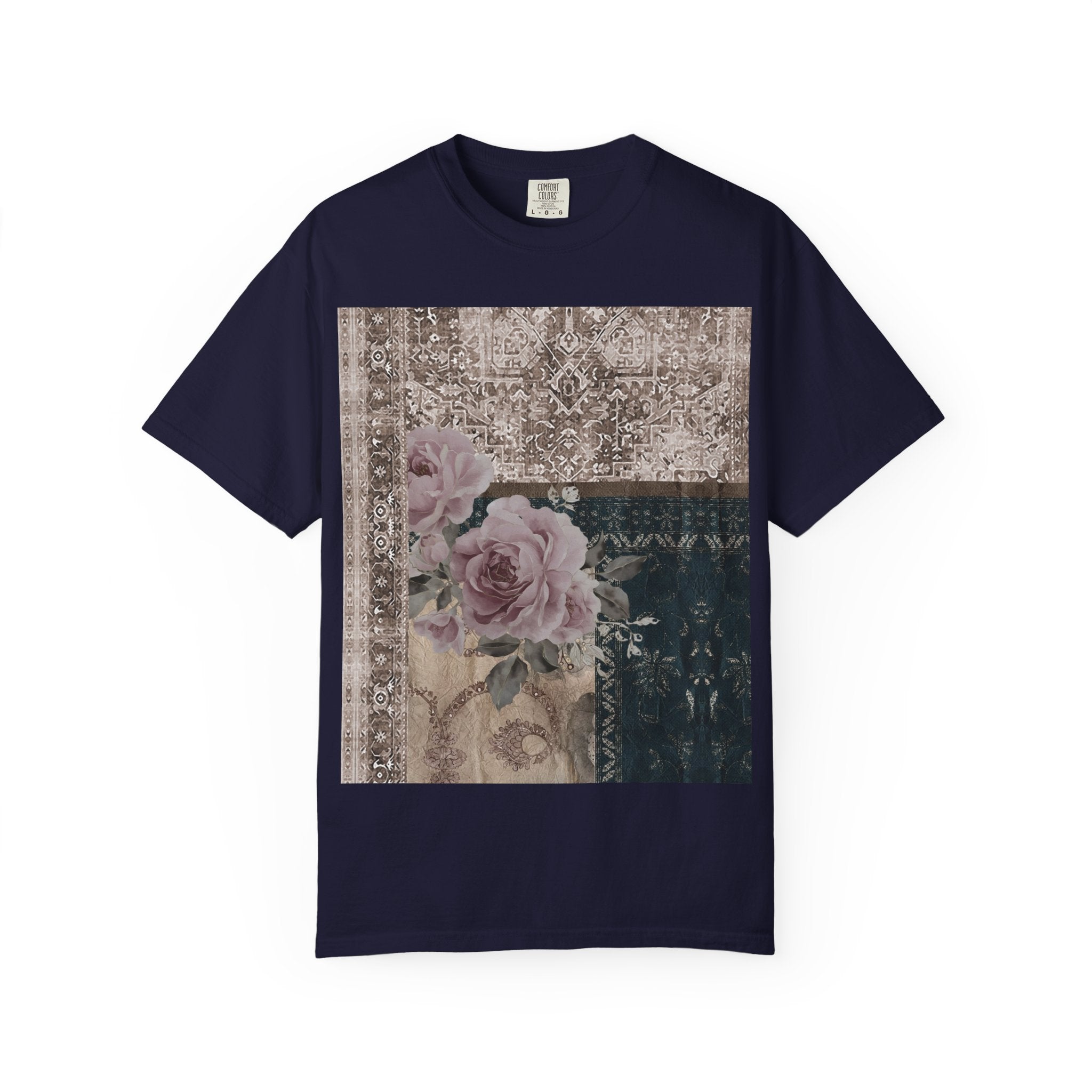Vintage Rose Patch T‑Shirt — Distressed Floral Graphic Tee