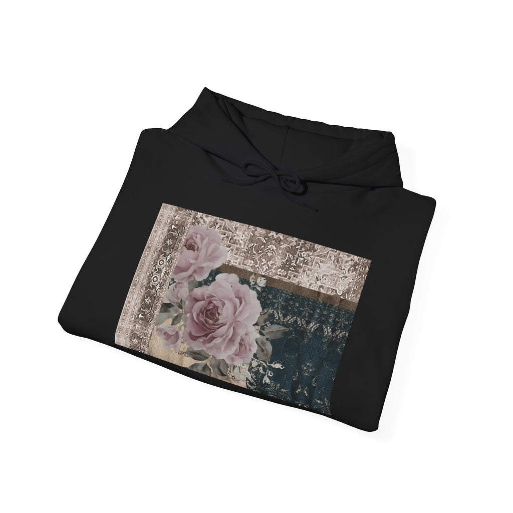 Floral Vintage Patchwork Hoodie – Romantic Rose Collage Sweatshirt