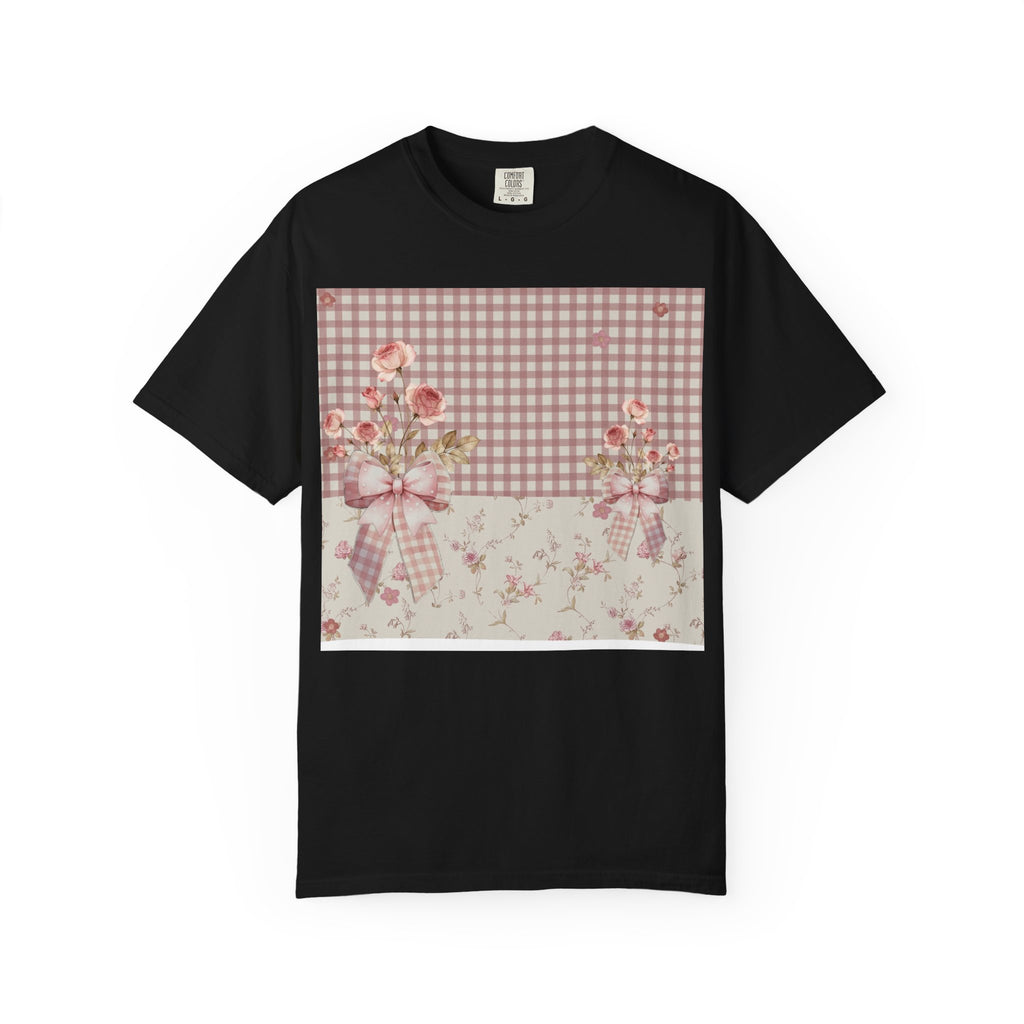 Vintage Pink Gingham Floral T-Shirt